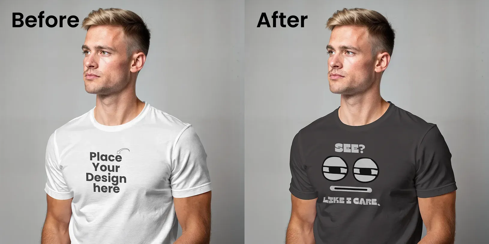 3/4 angle view t-shirt mockup of a male model