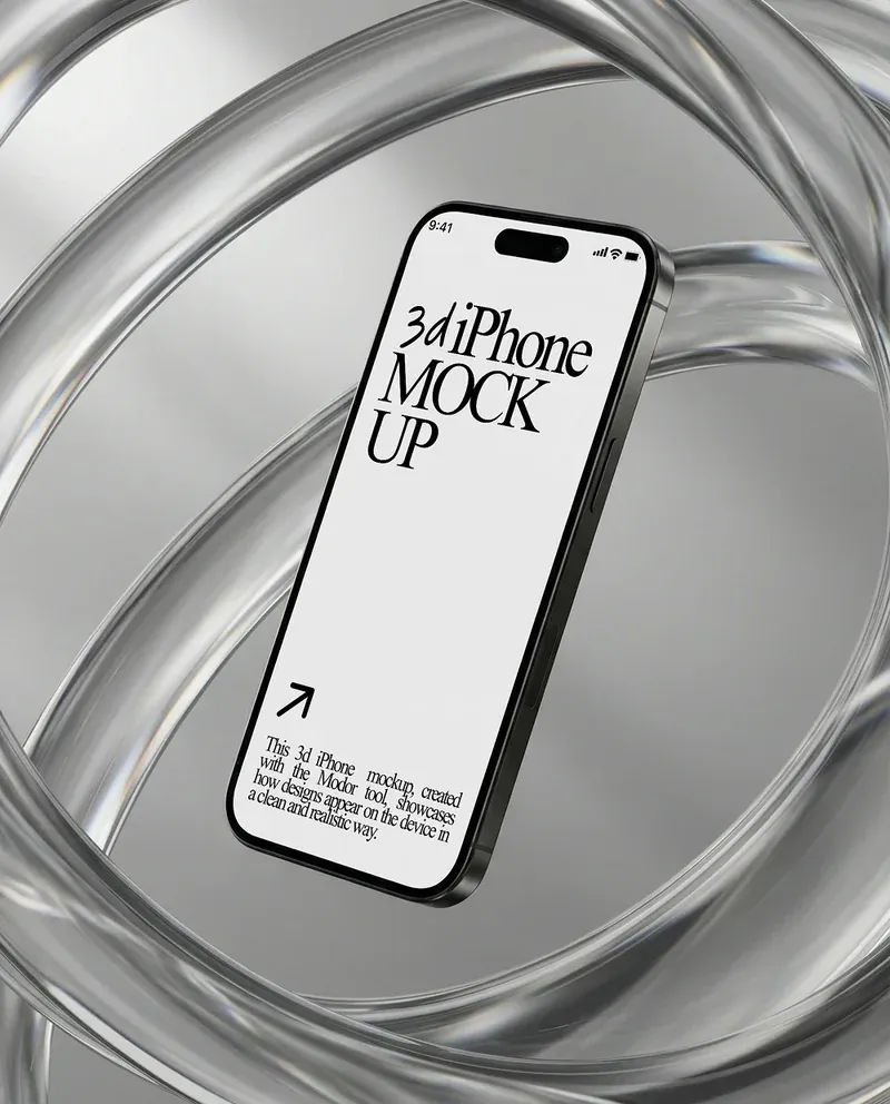 3D iPhone mockup with a floating device on a modern background