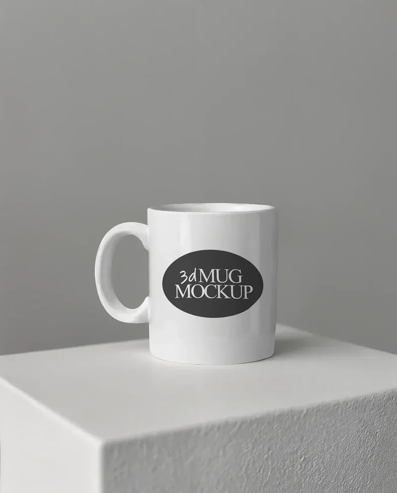3D mug mockup on a minimal studio background