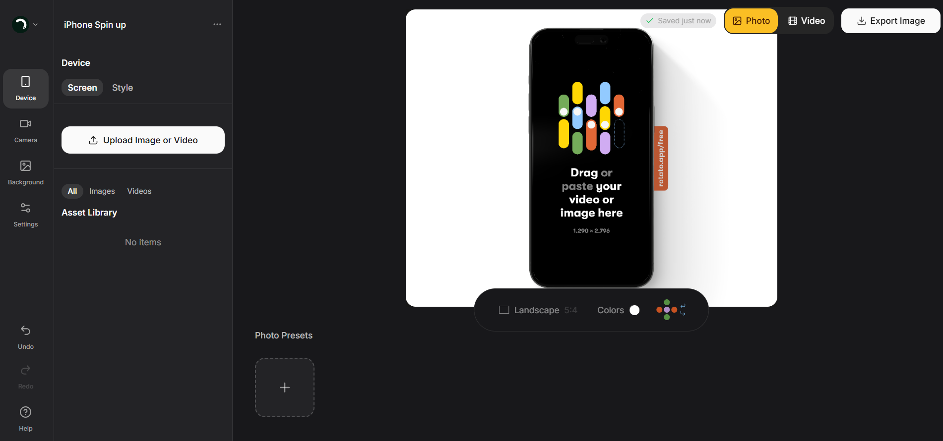  iPhone mockup tool Rotato showcasing its mockup interface