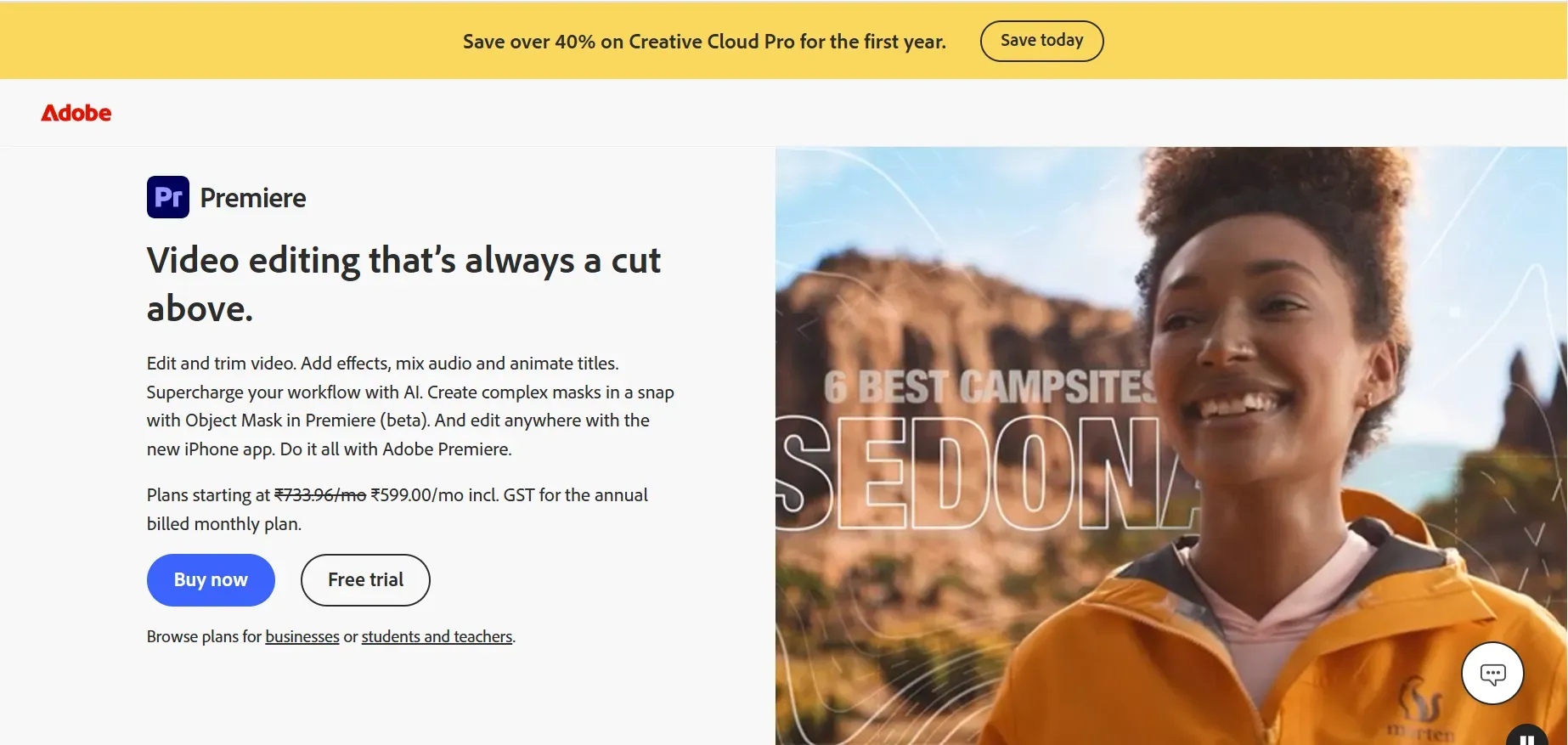 Adobe Premiere Pro landing page
