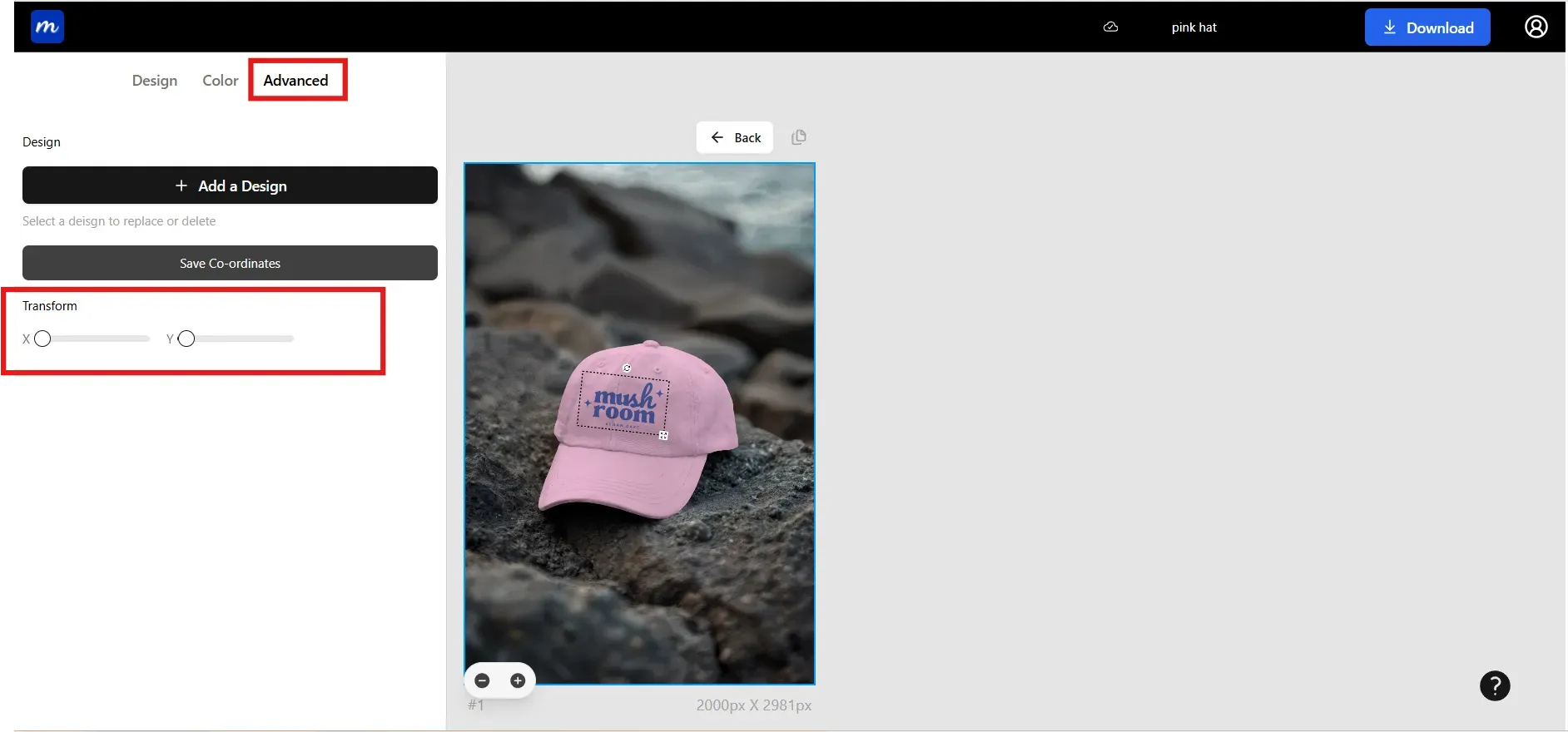 Apply transform effects on hat design