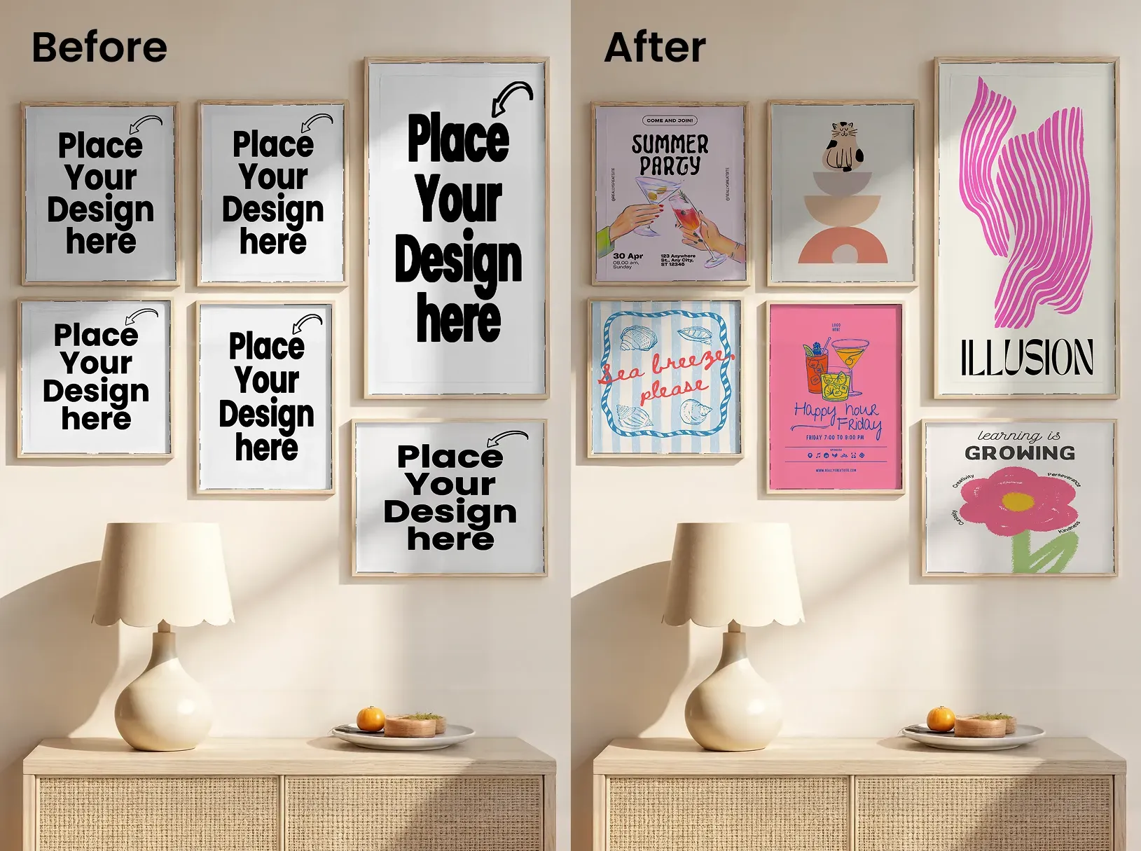 Asymmetrical poster design mockups