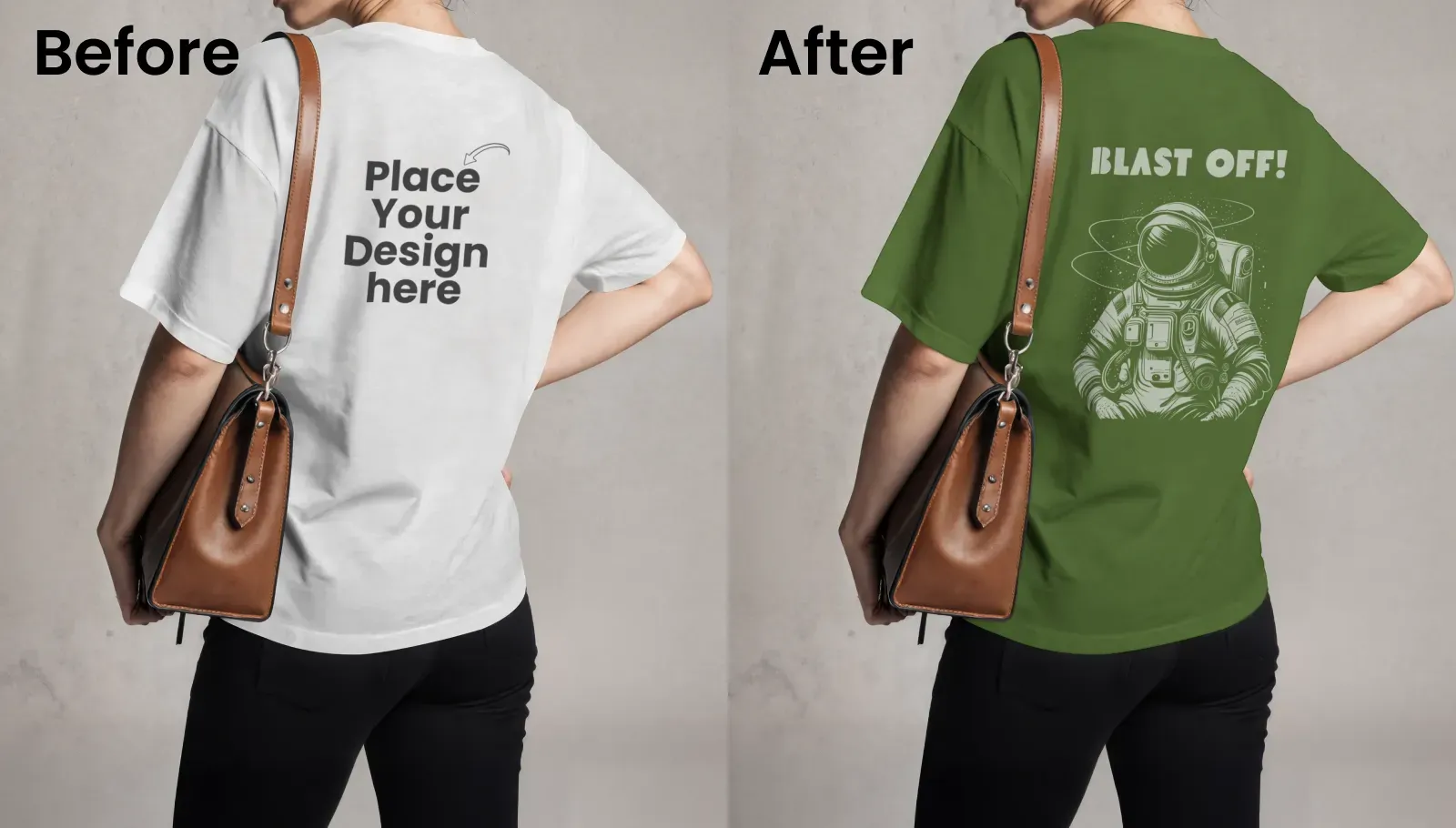 Back view t-shirt mockup of a female model