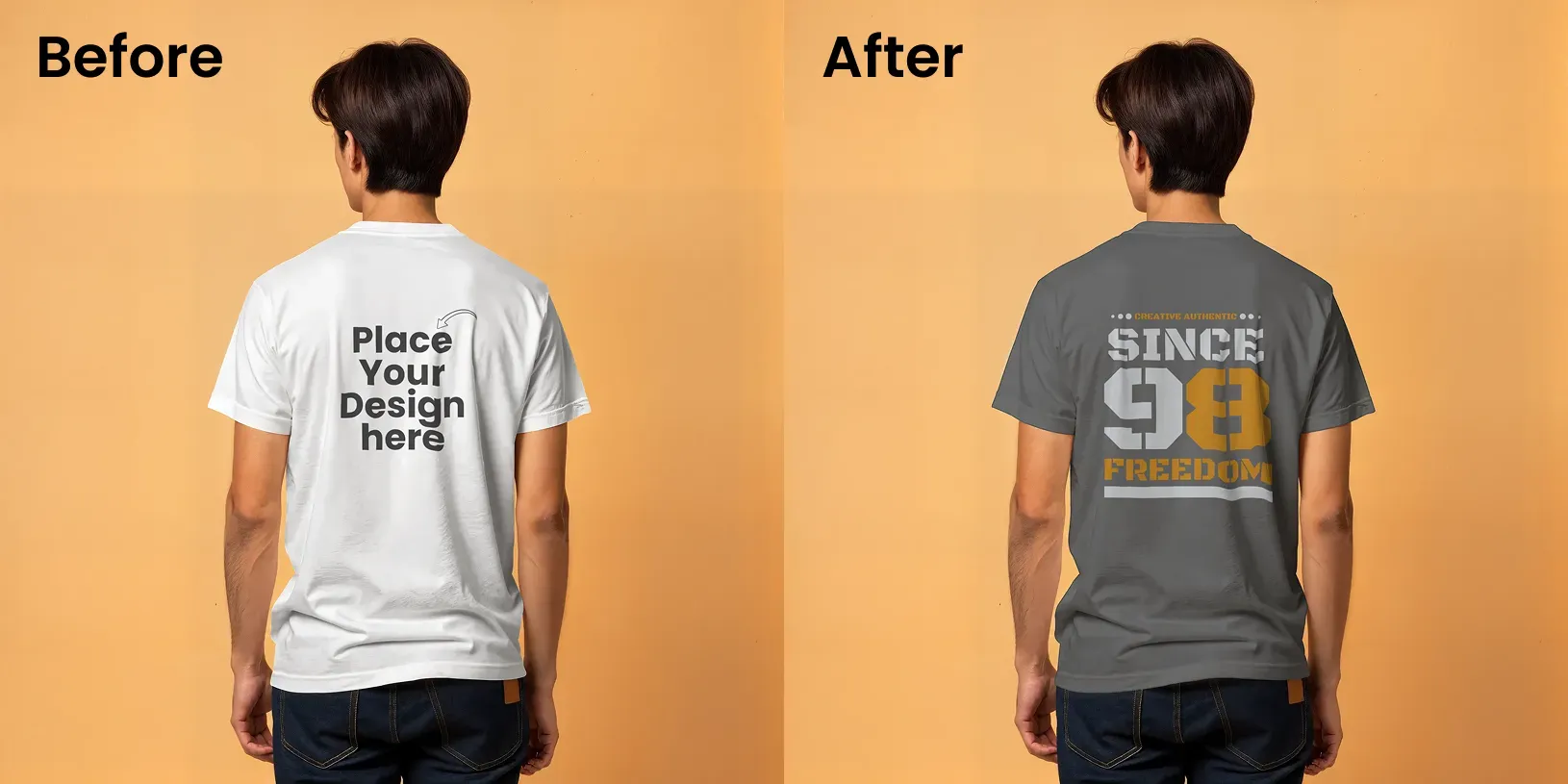 Back view t-shirt mockup of a male model
