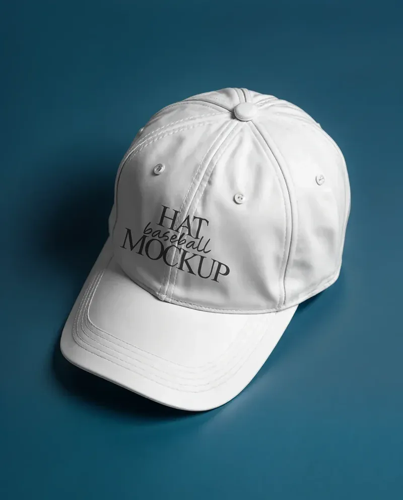 Baseball hat mockup on a white cap with a clean studio background