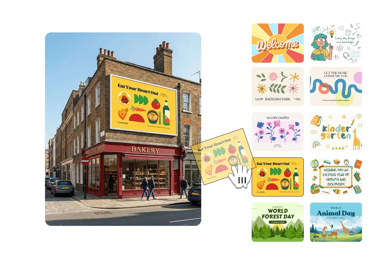 Step 2 showing a selected billboard mockup with multiple design options to choose from.