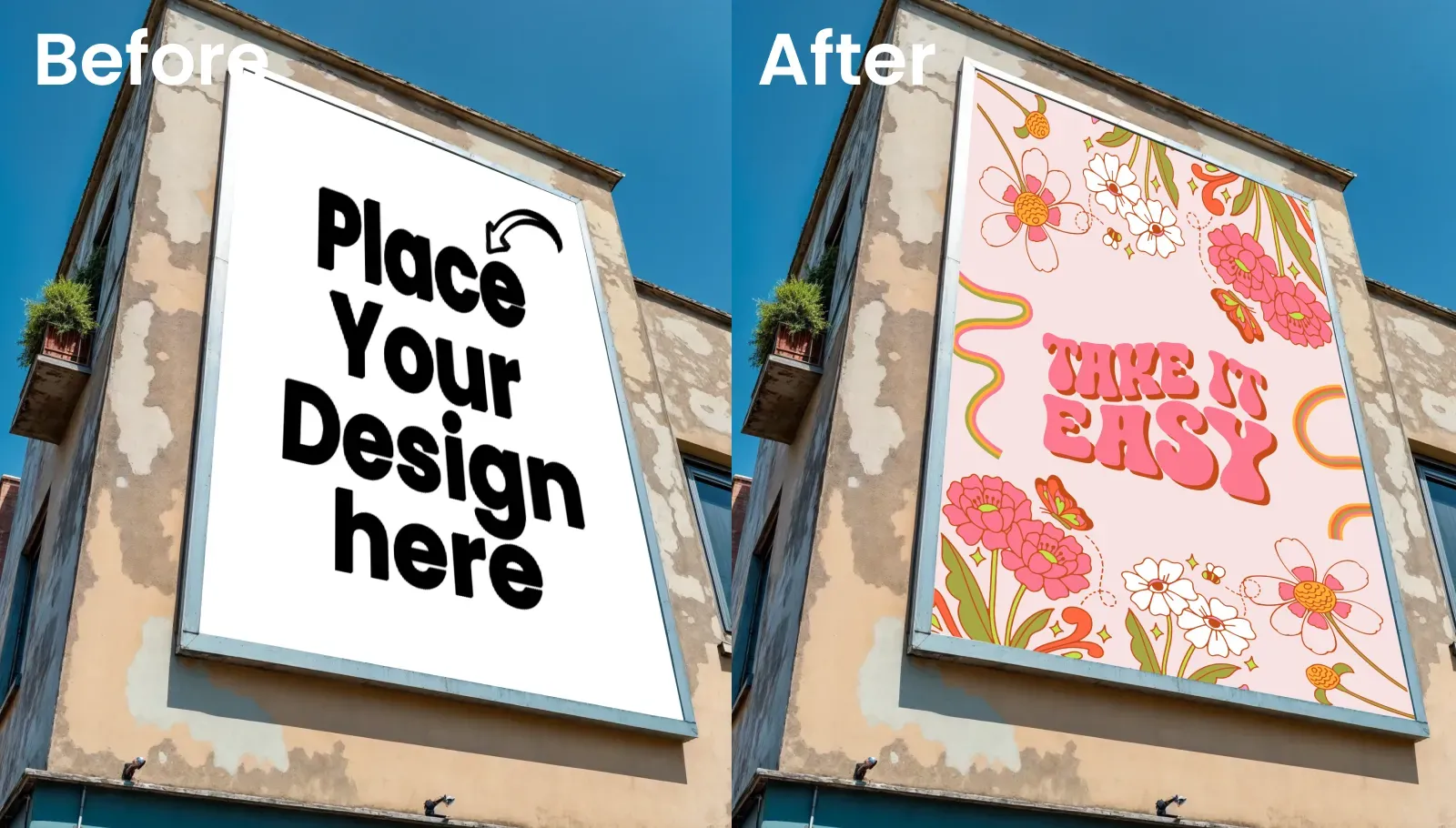 Billboard Mockup Against An Old Weathered Building