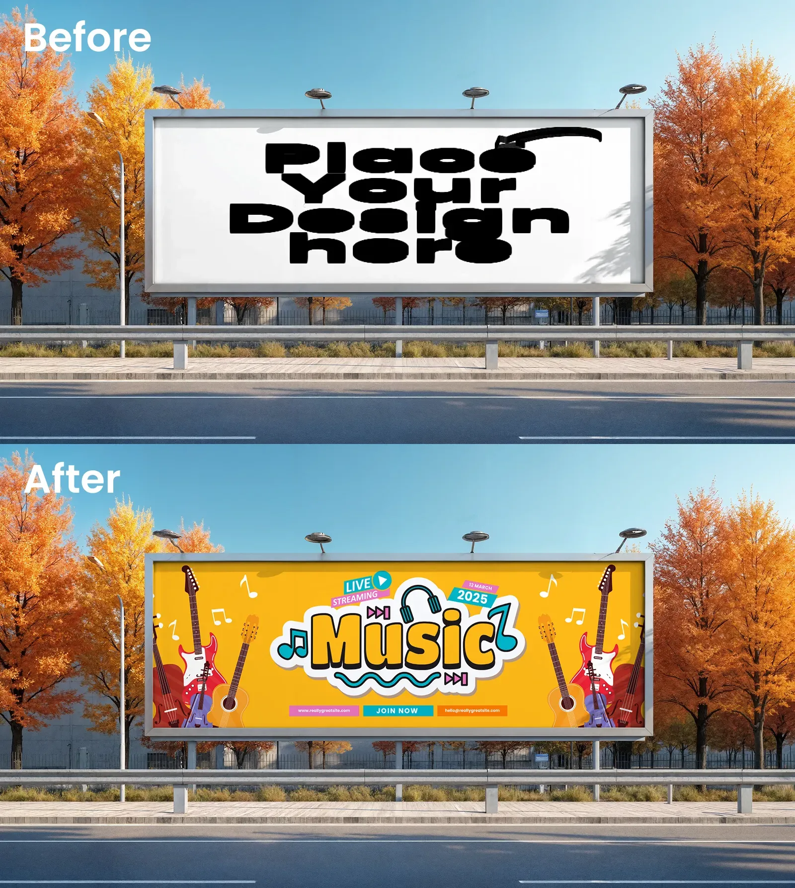 Billboard Mockup In A Bright Autumn Setting