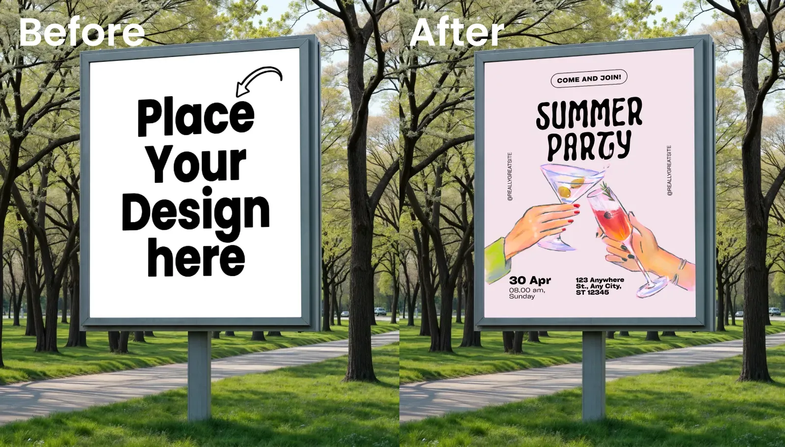 Billboard Mockup In A Tranquil Park Setting