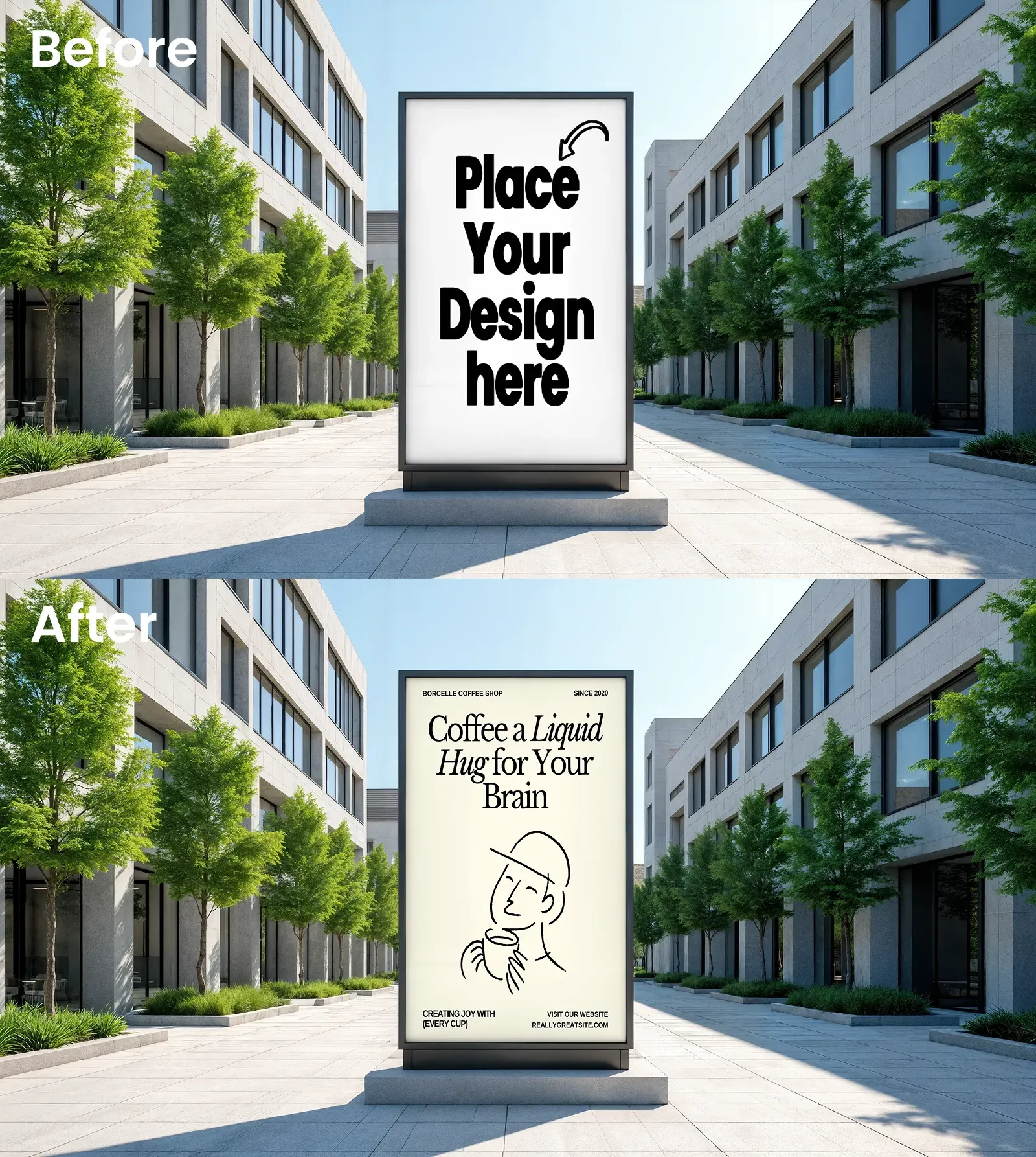 Billboard Mockup In The Middle Of An Urban City Plaza