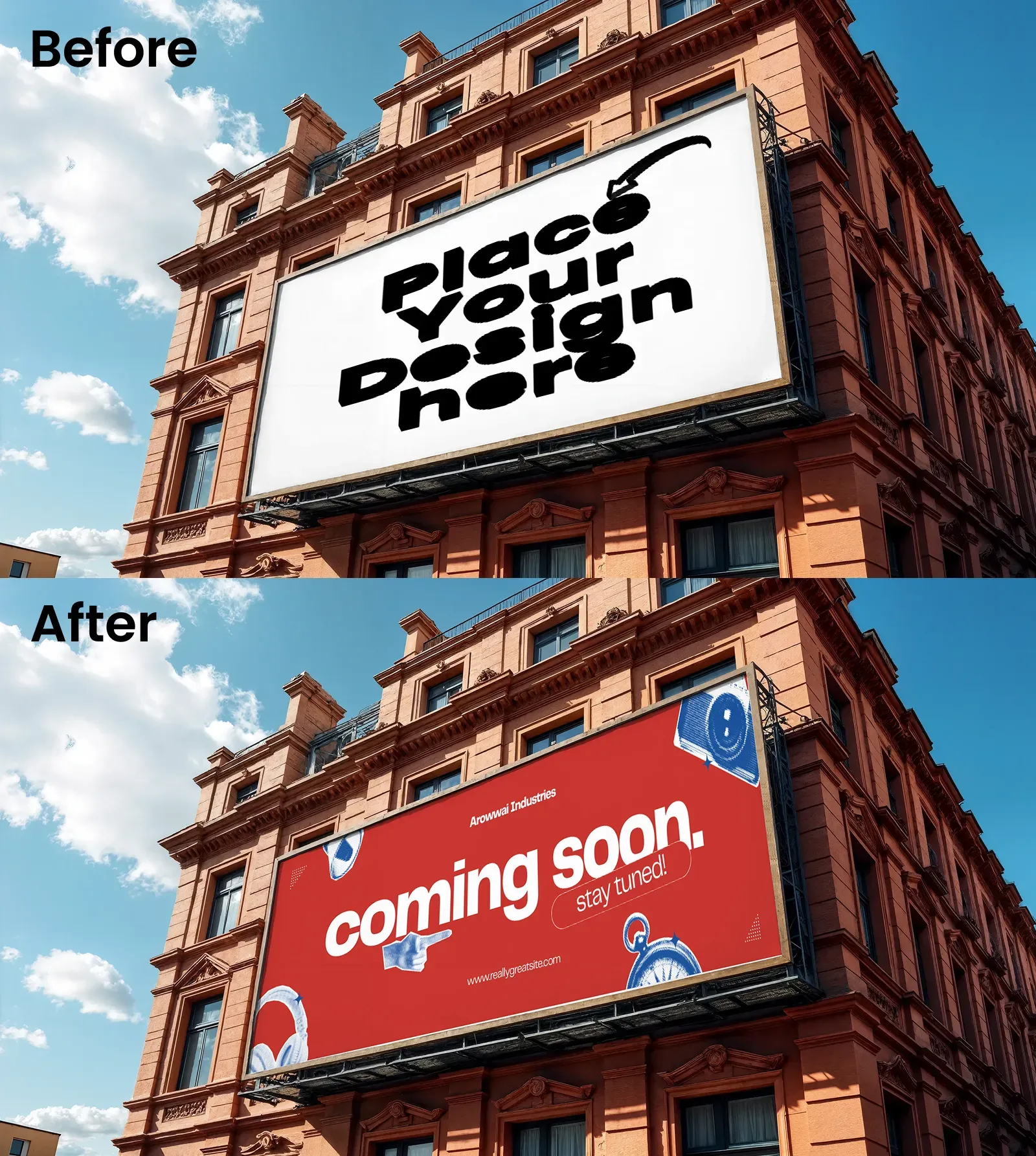 Building Wrap Billboard Mockup On A Classic Brown Building