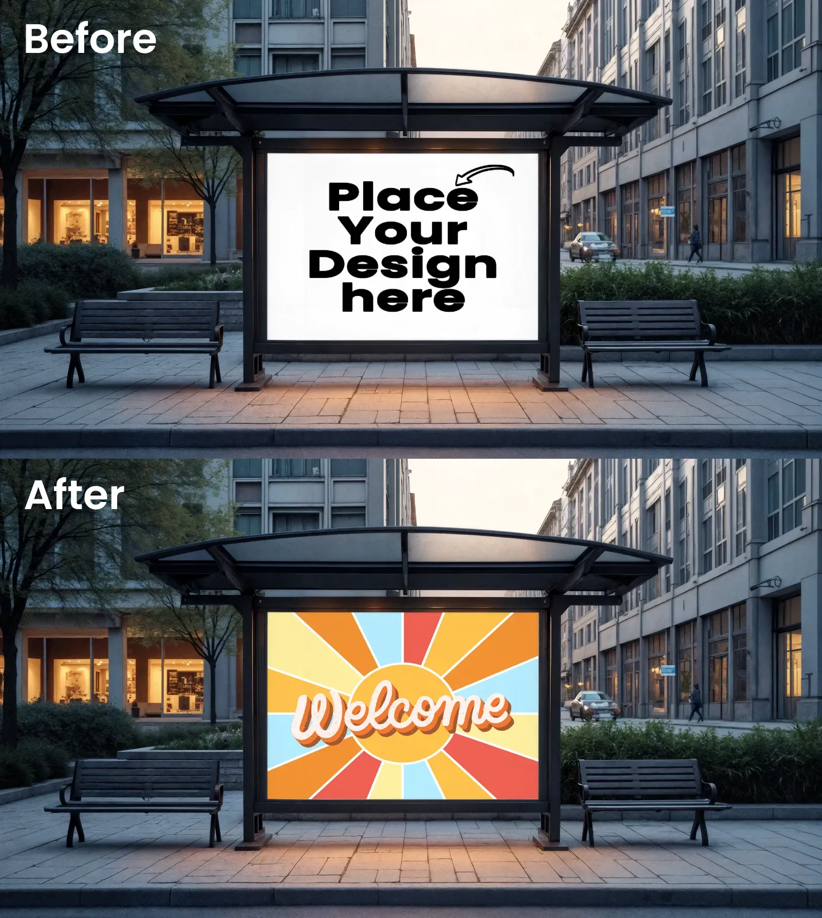Bus Stop Billboard Mockup In A Modern Setting