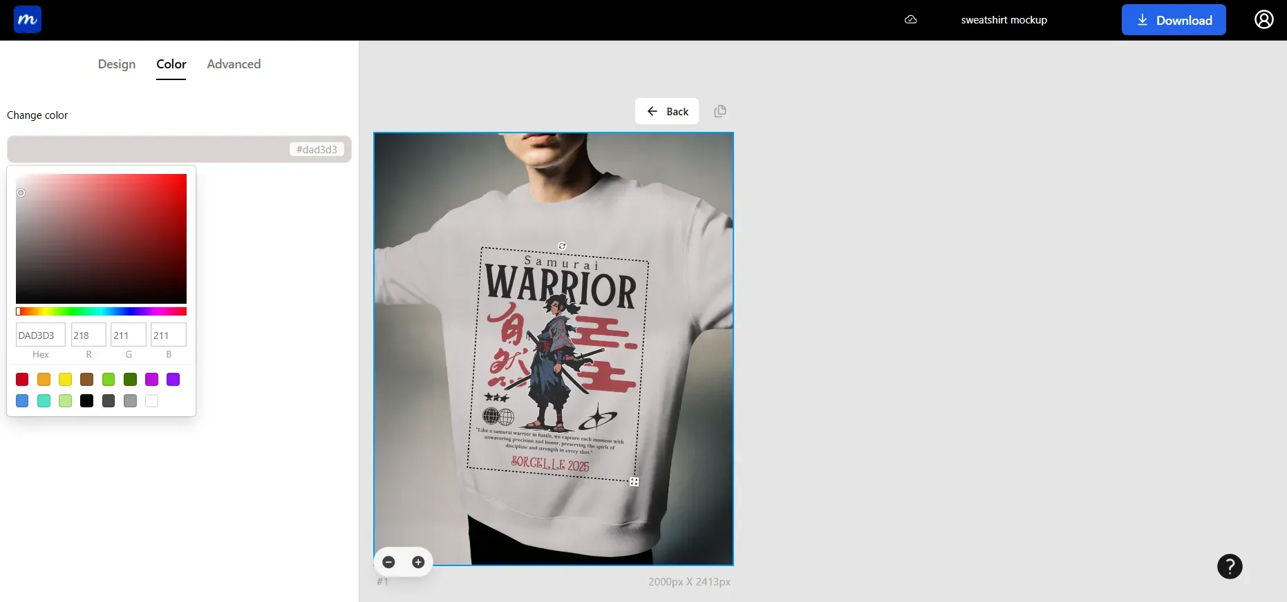 Change the colors of sweatshirt mockup