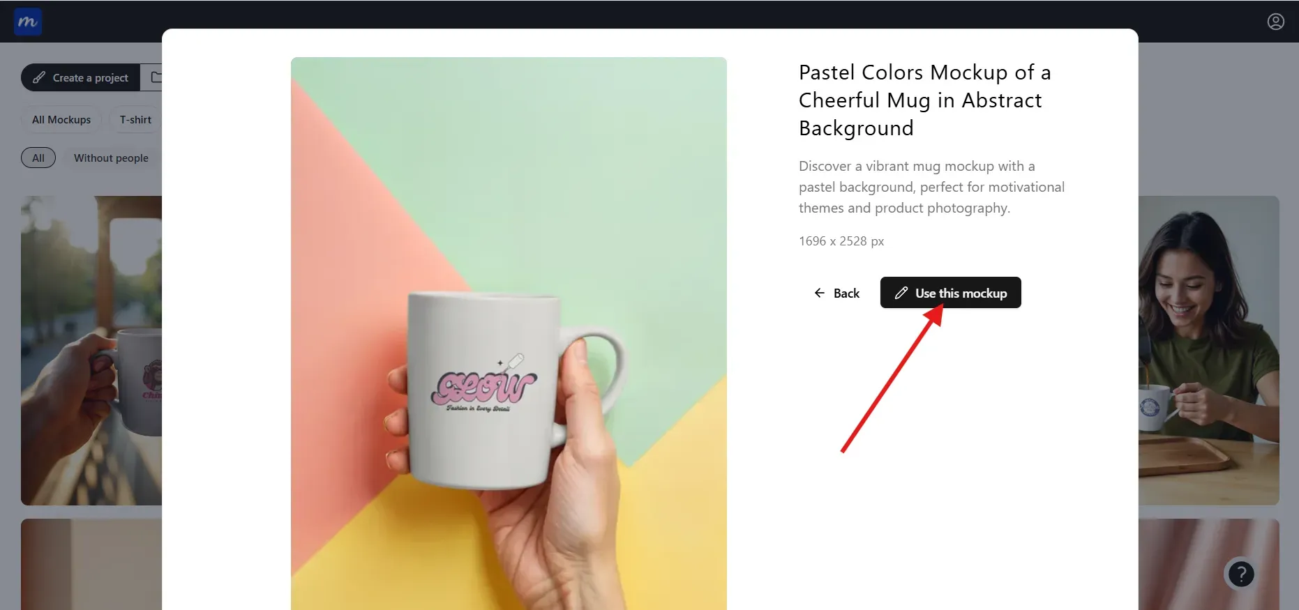 Click on Use this mockup to select the mug mockup
