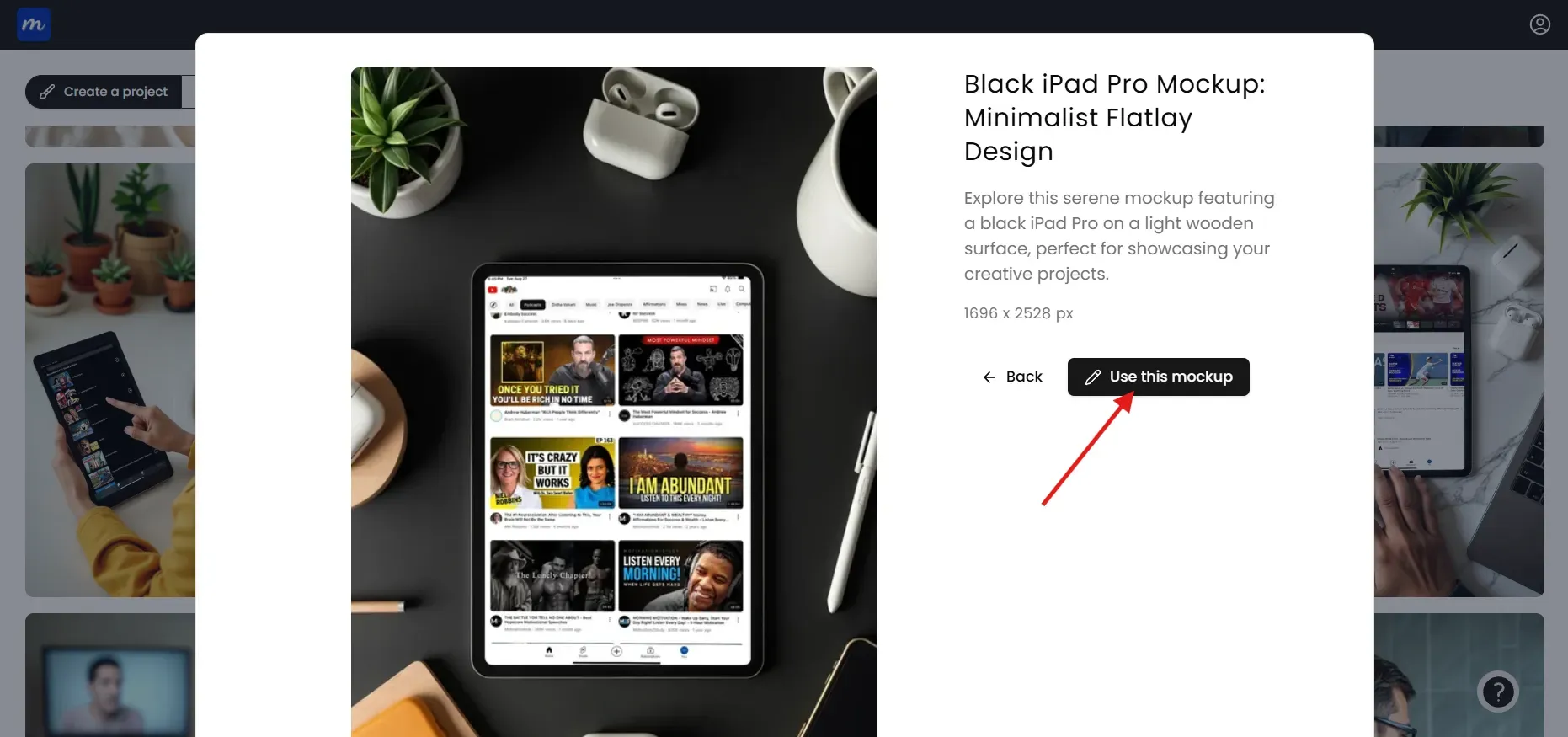 Click on Use this mockup to select the iPad mockup