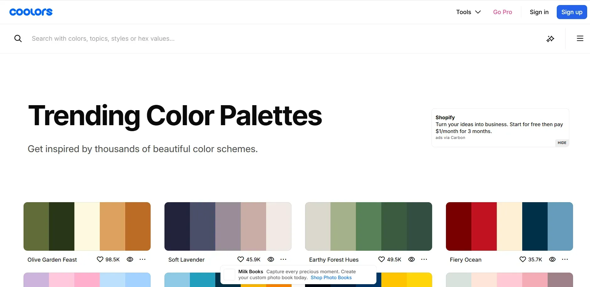 Coolors color palettes