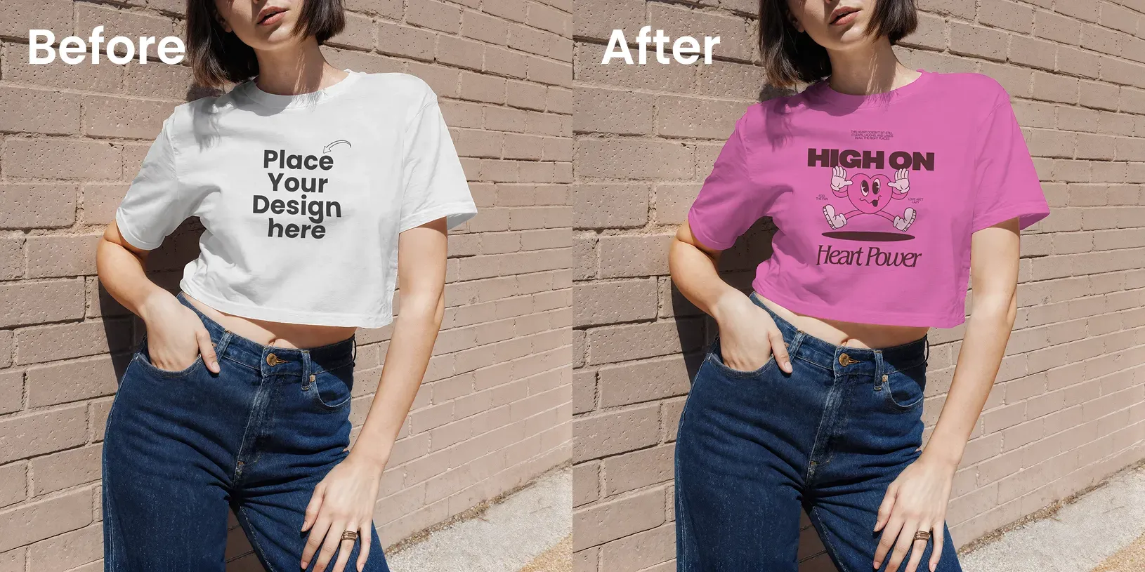 Crop top t-shirt mockup on a woman