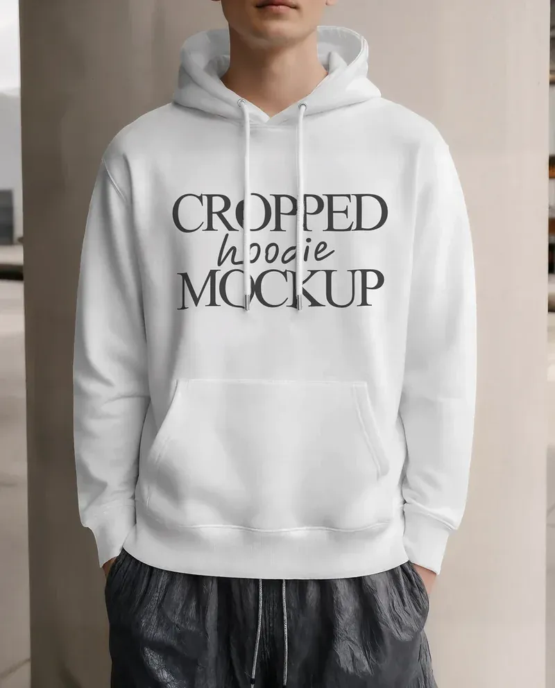 Cropped hoodie mockup with a front view on a model