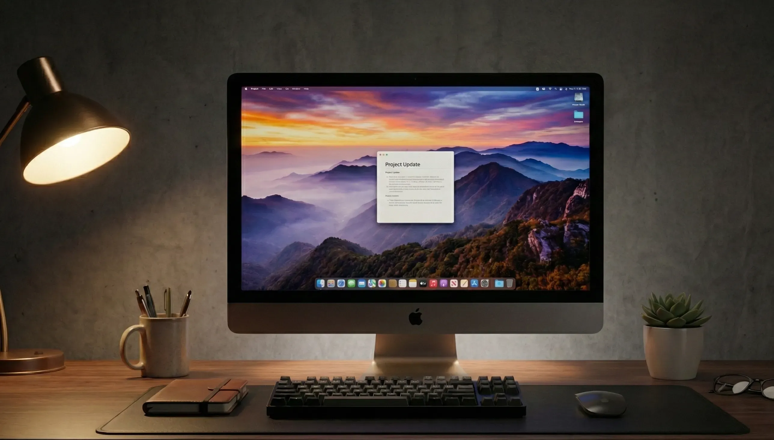 Dark workspace iMac mockup