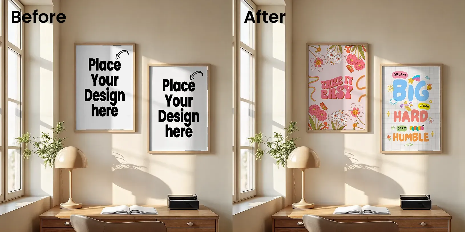 Dual poster design mockups with props