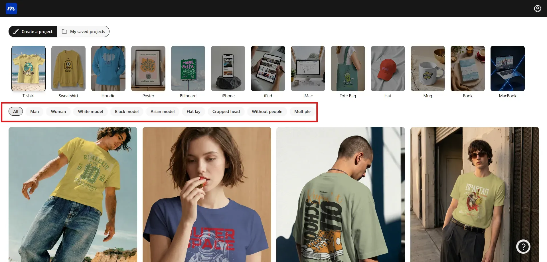 Filter out t-shirt mockups on Modor