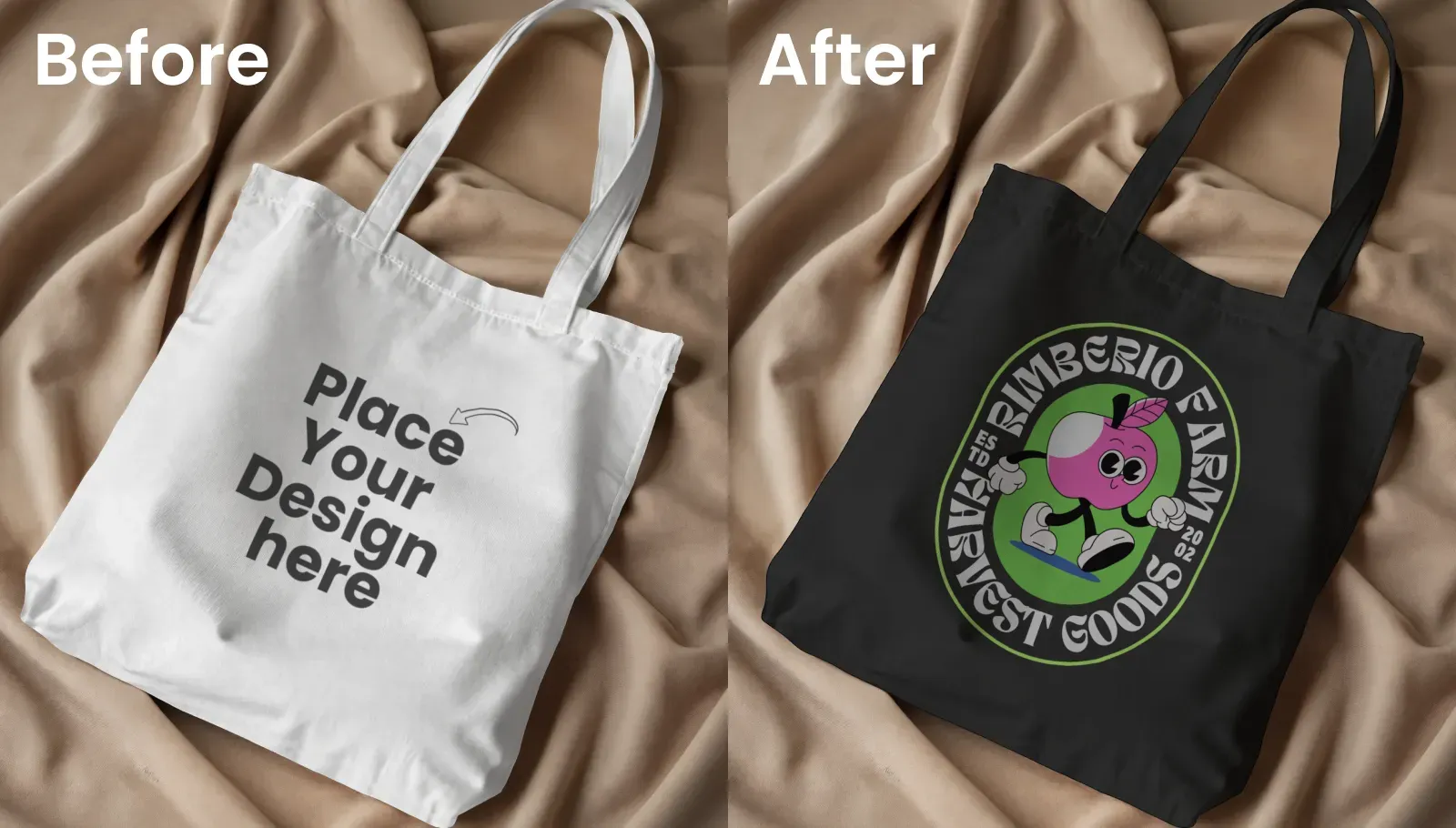 Flat Lay Tote Bag Mockup on Textured Beige Fabric