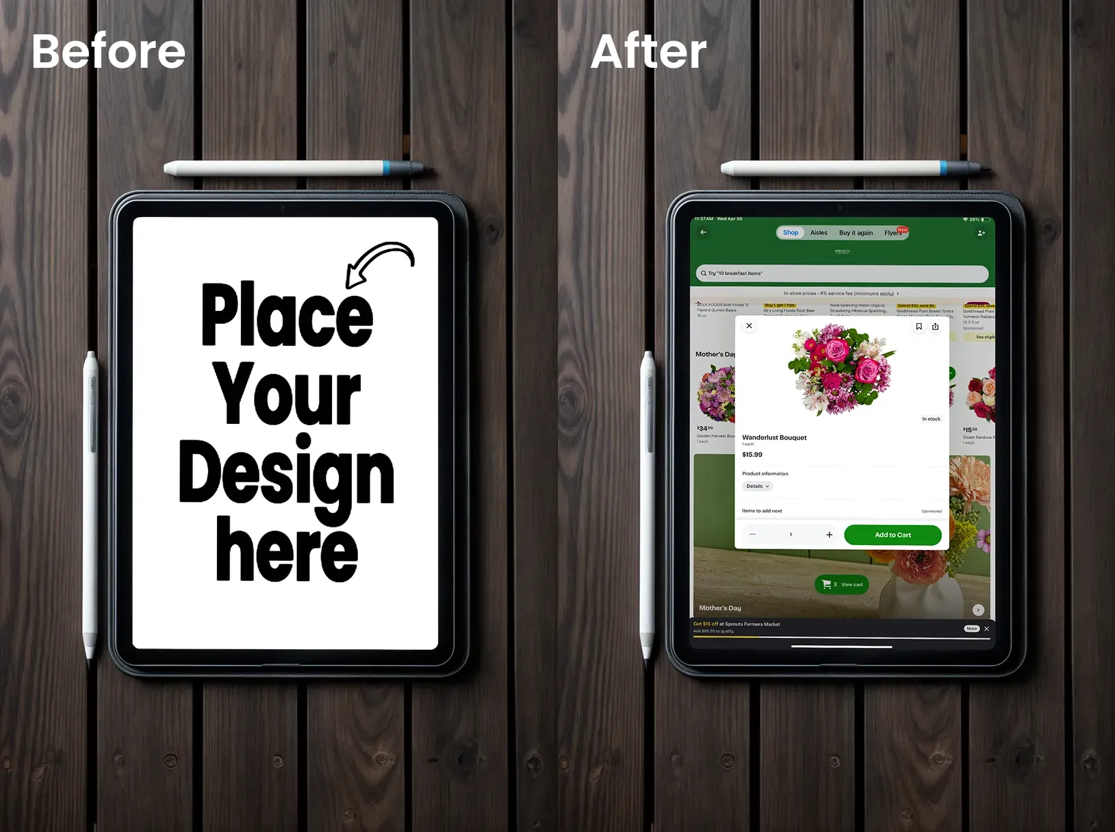 Flatlay ipad mockup on a textured background