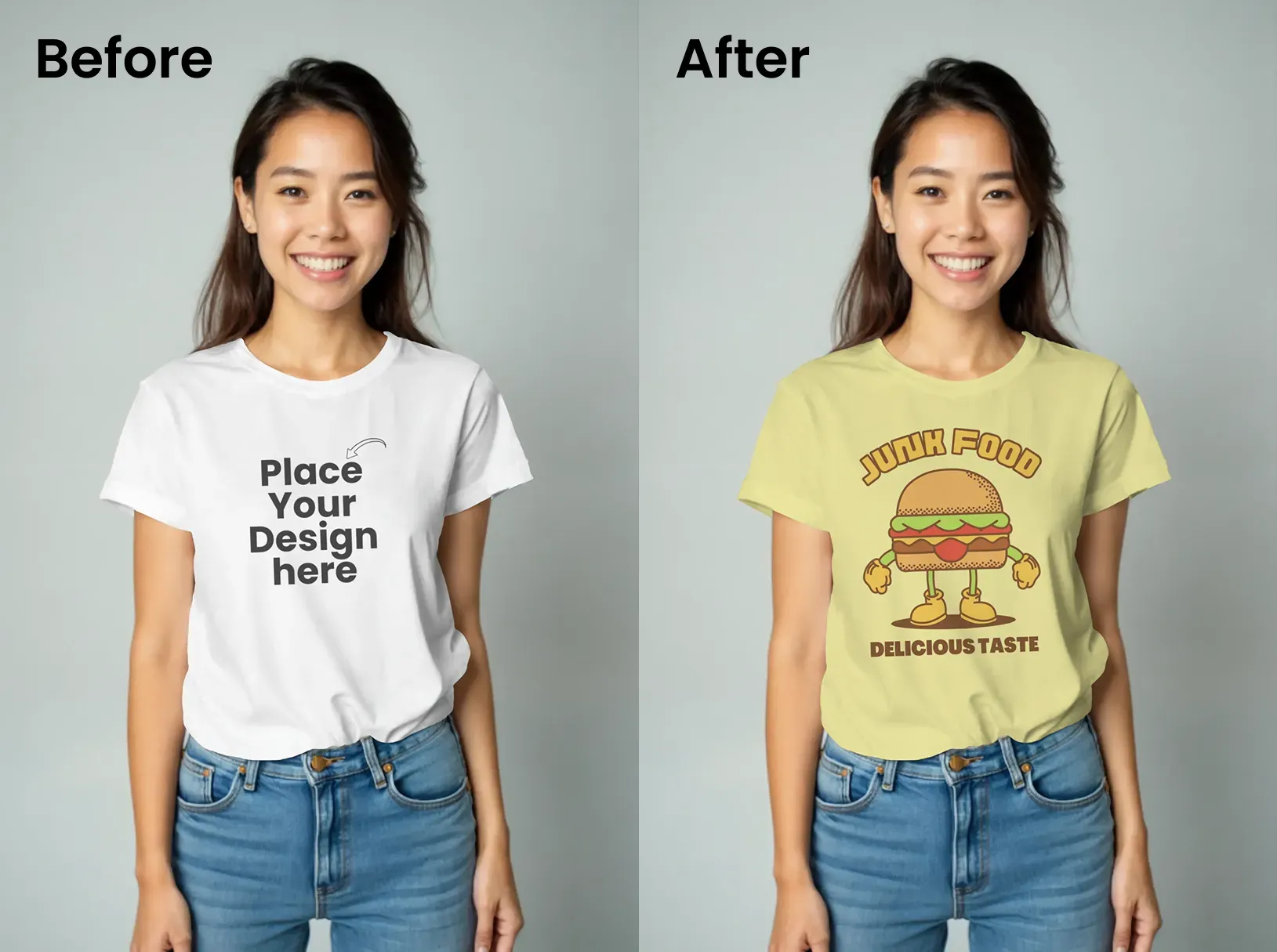 Front view t-shirt mockup of a female model