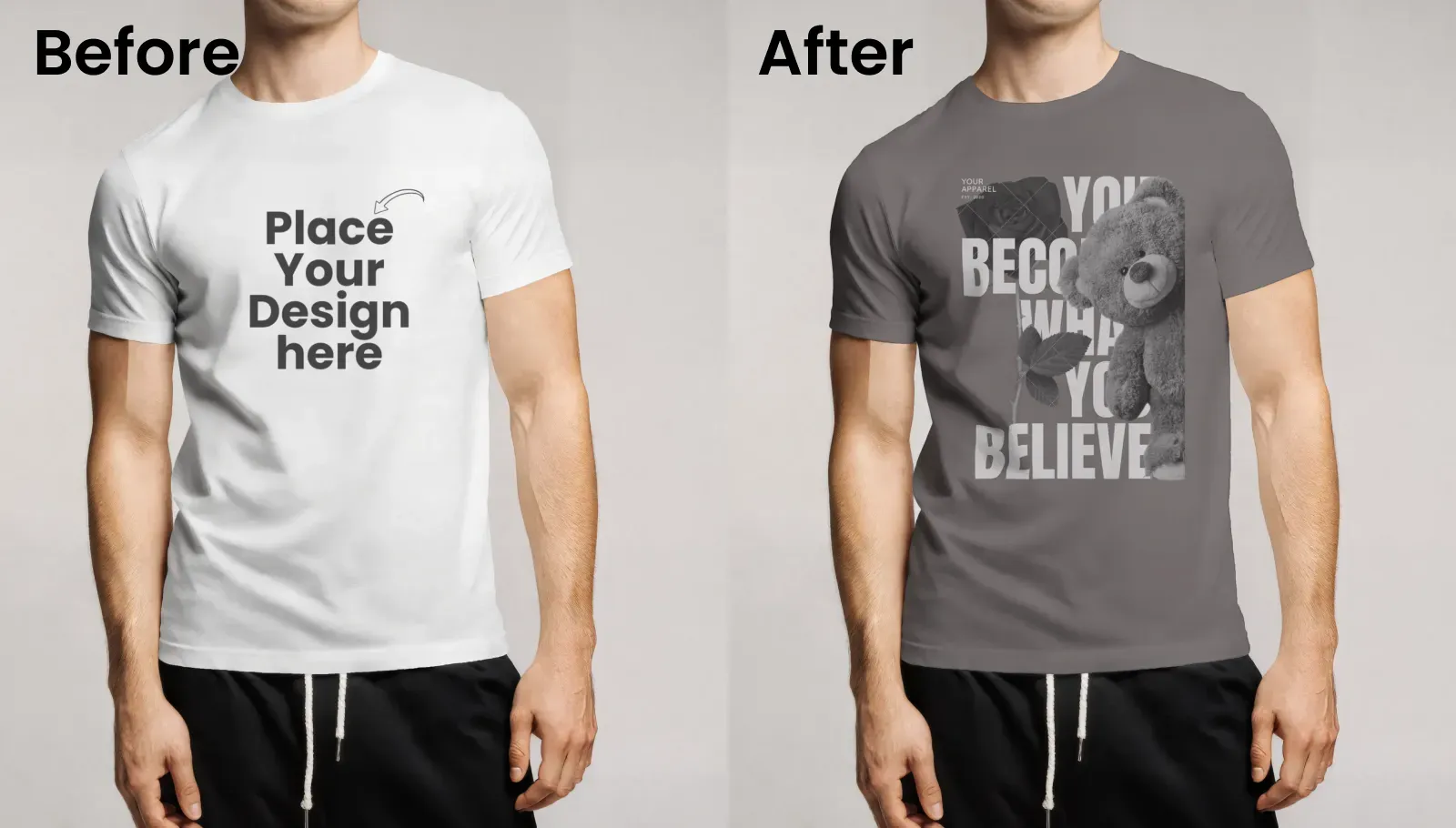 Front view t-shirt mockup of a male model