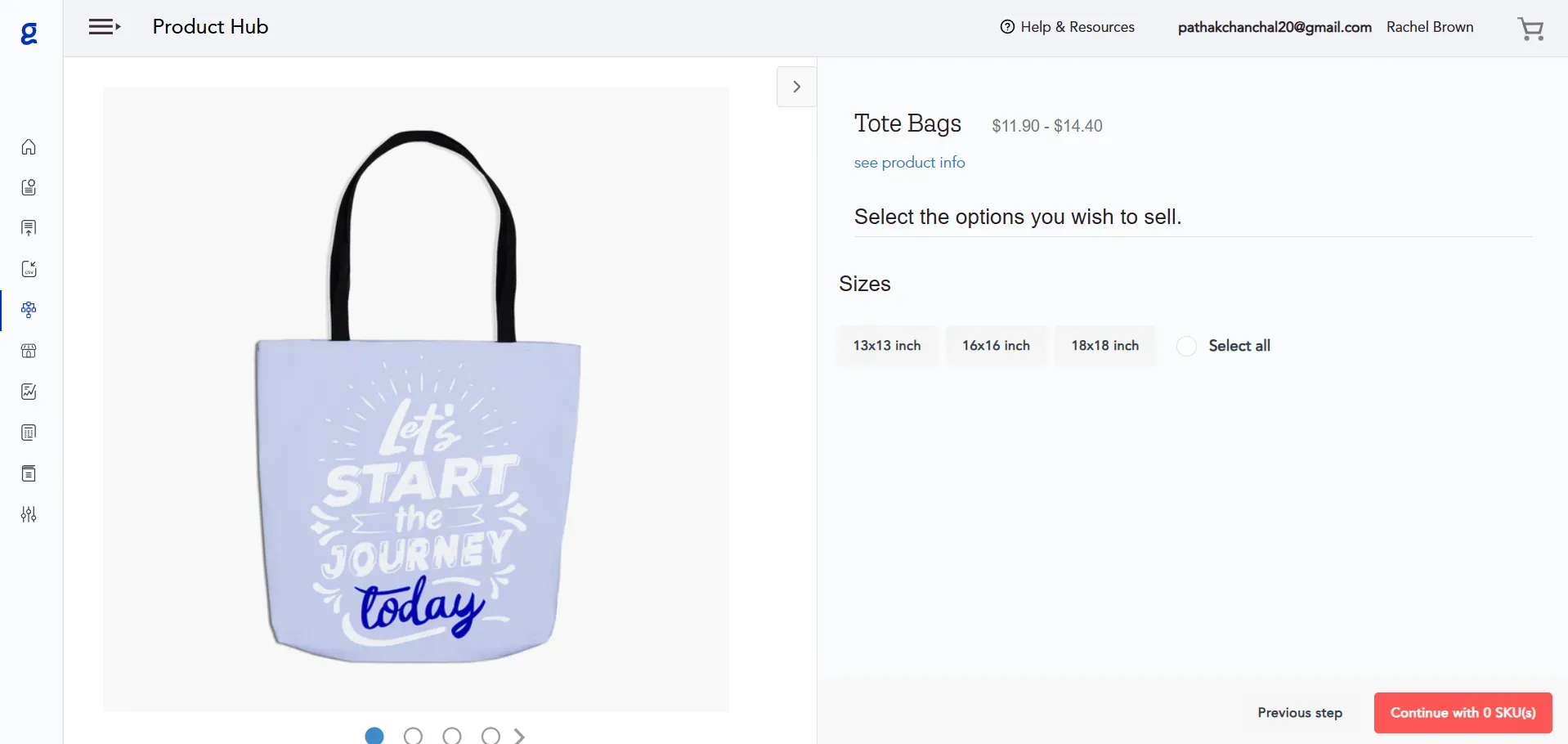 Gooten dashboard page
