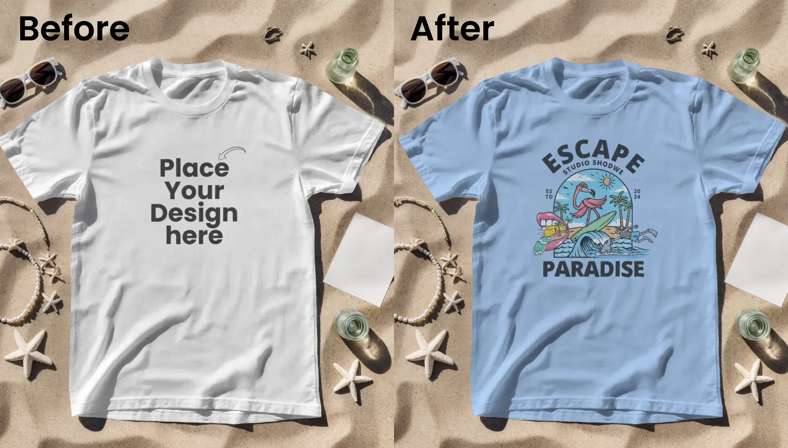 Hanging t-shirt mockup with a beach vibe