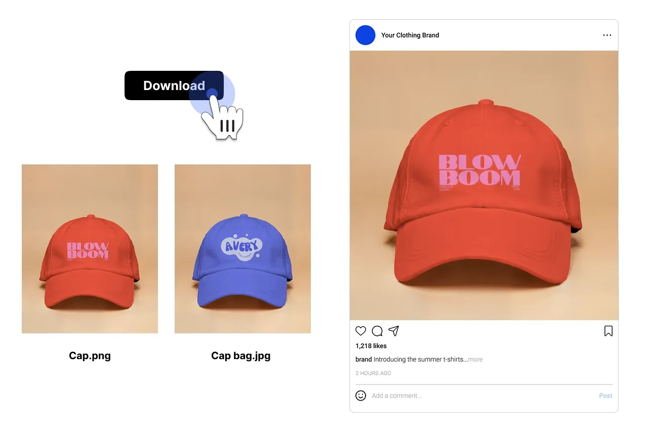 Step 4 showing the final cap mockup ready for download and social media preview.