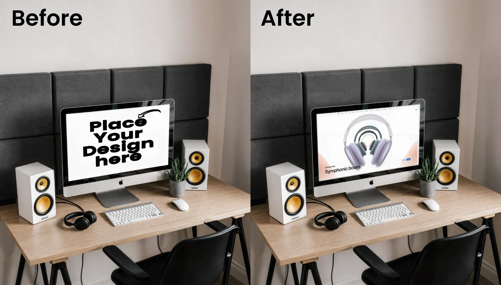 iMac mockup with an audio system