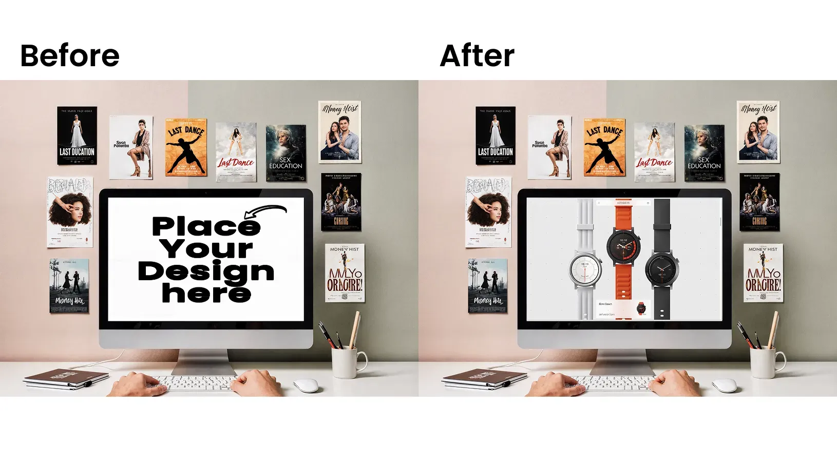 iMac mockup with posters