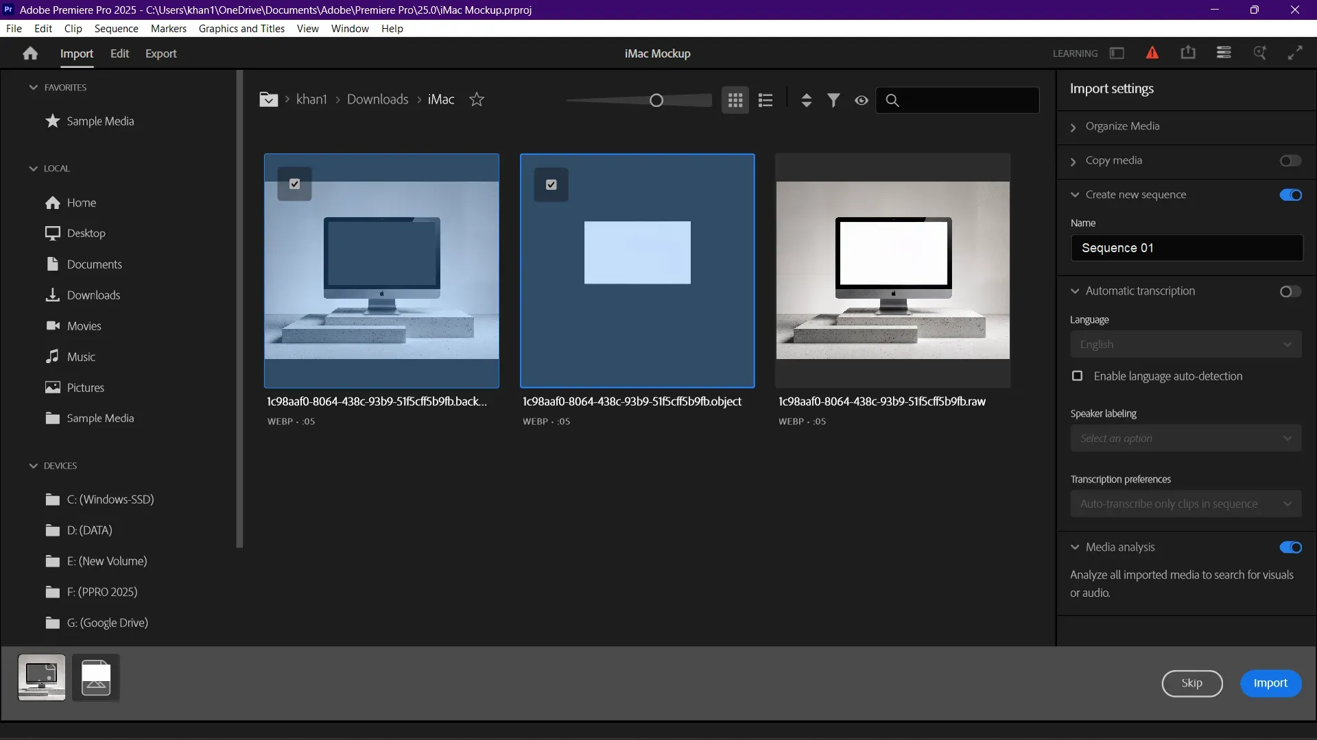 Import iMac mockup on Premiere Pro
