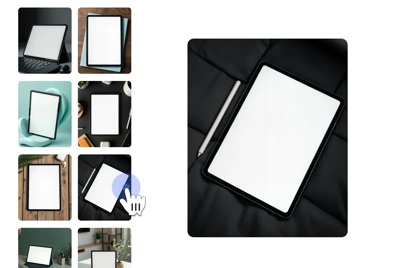 Step 1 showing the selected iPad mockup with a blank screen ready for design placement.