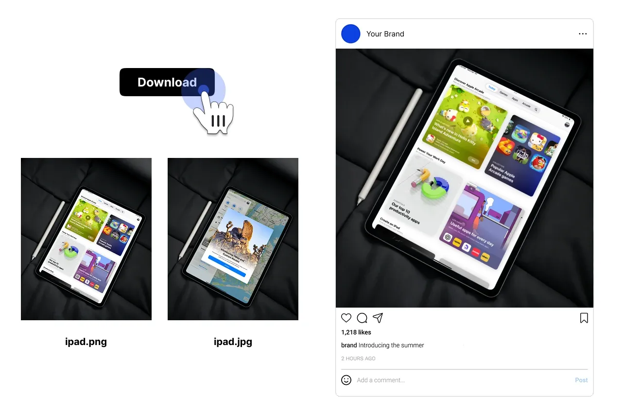Step 3 final iPad mockup with applied screen s and download option.
