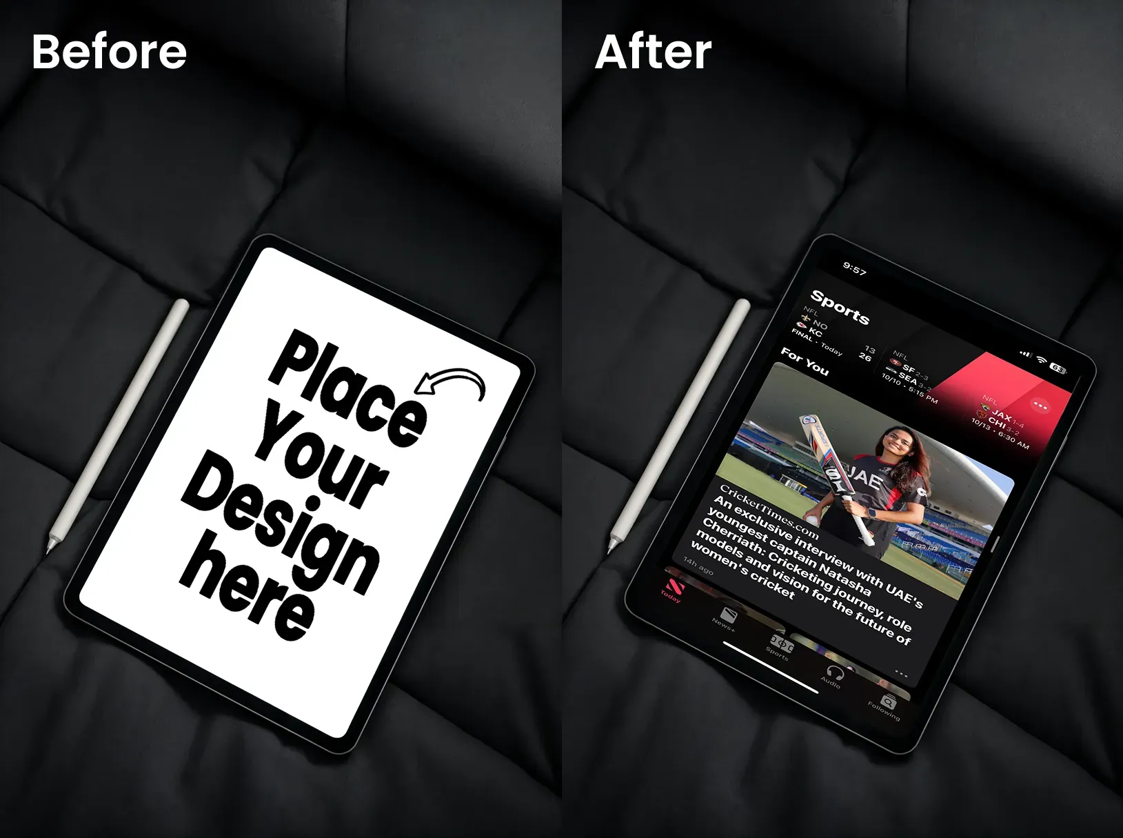 Ipad mockup in a black background