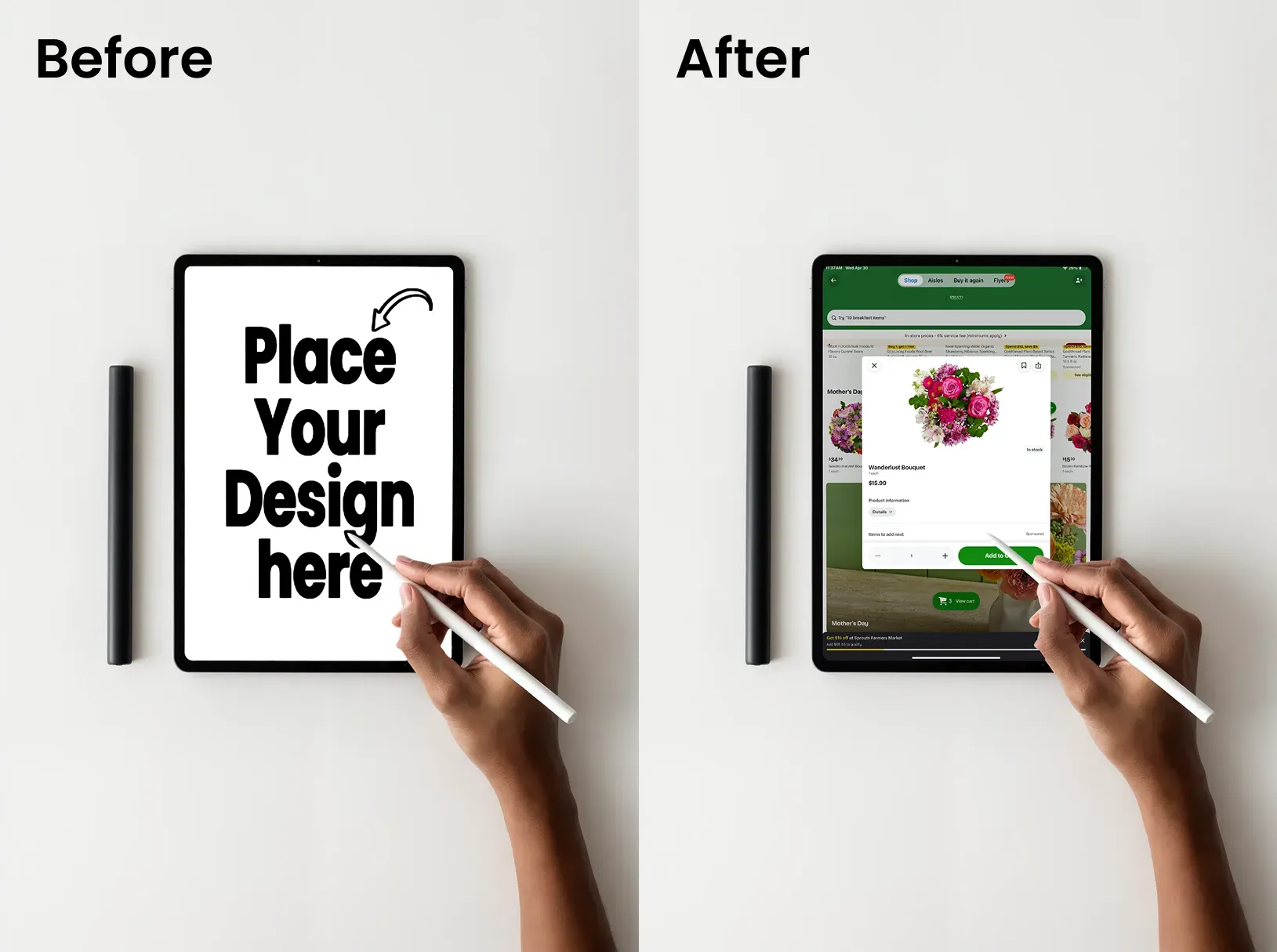 Ipad mockup of a person using an apple pencil