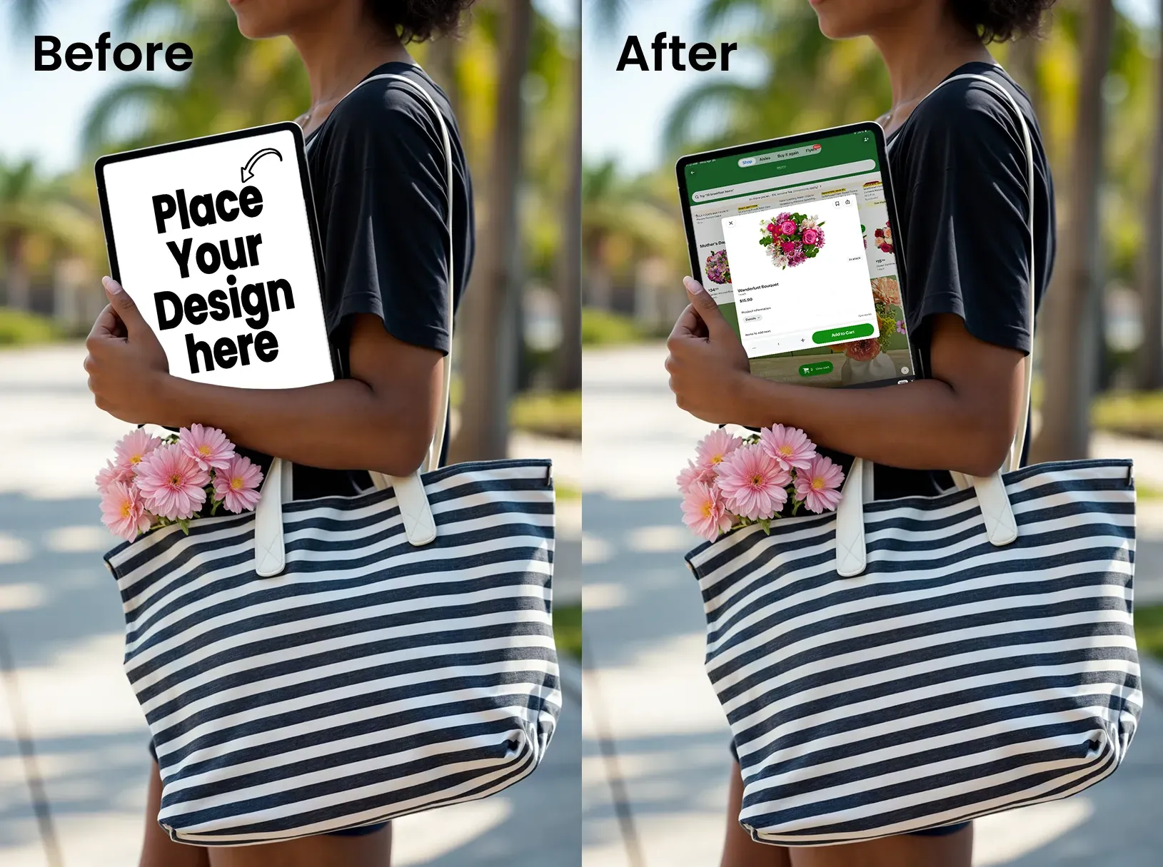 Ipad mockup of a woman carrying her ipad