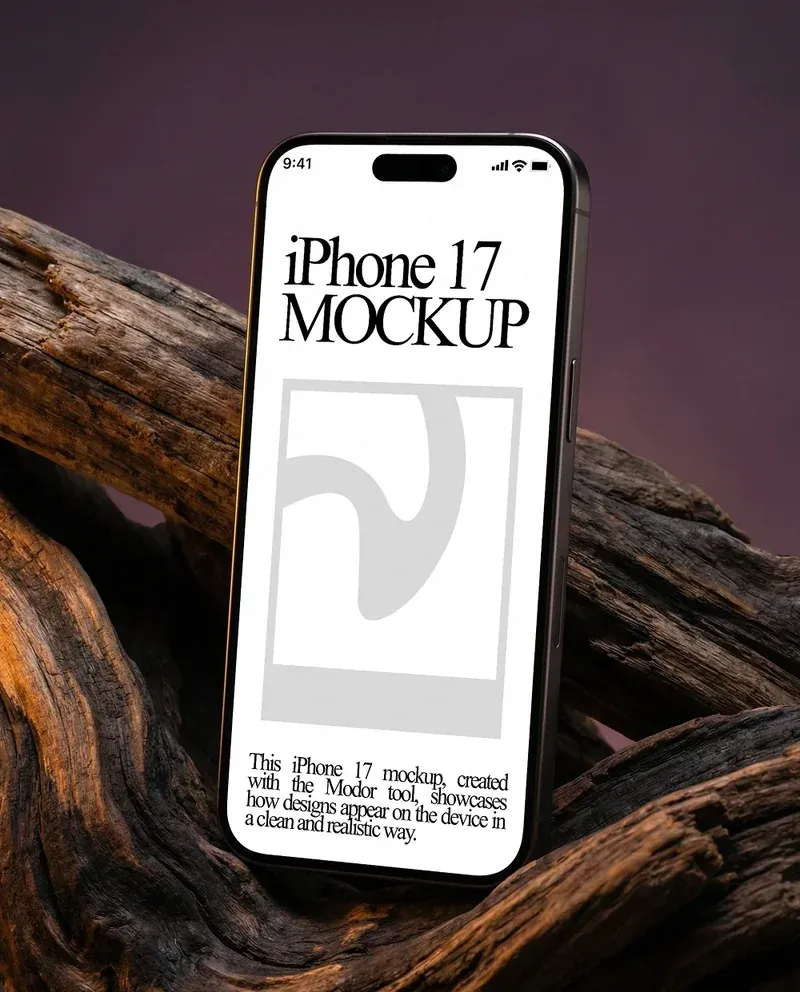 iPhone 17 mockup displayed upright in a creative scene