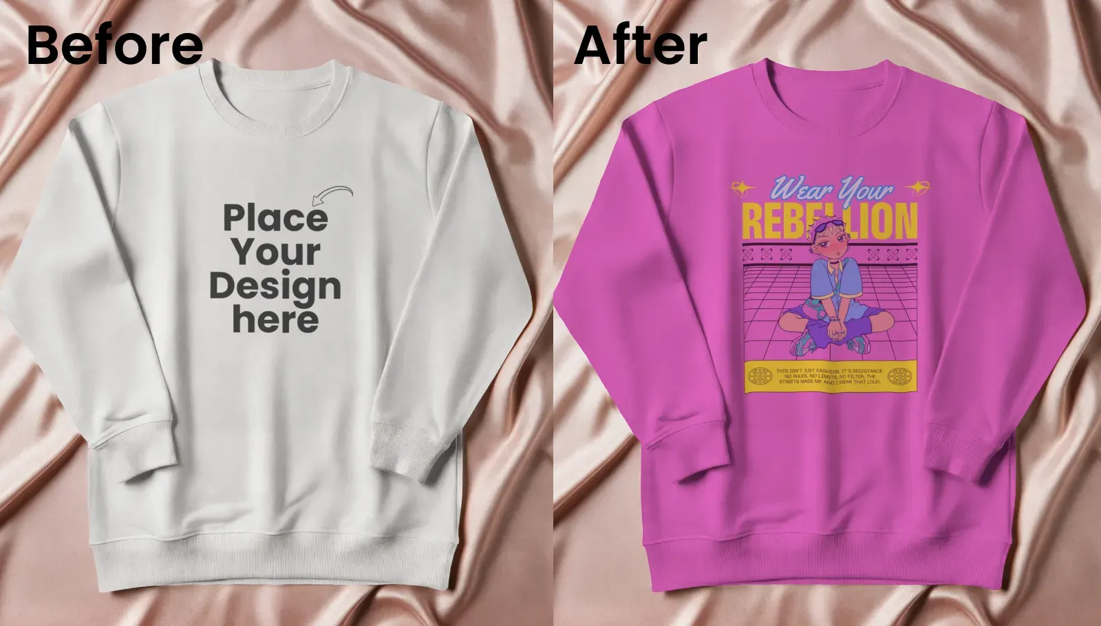 Minimal flat lay sweatshirt mockup on silky fabric backdrop