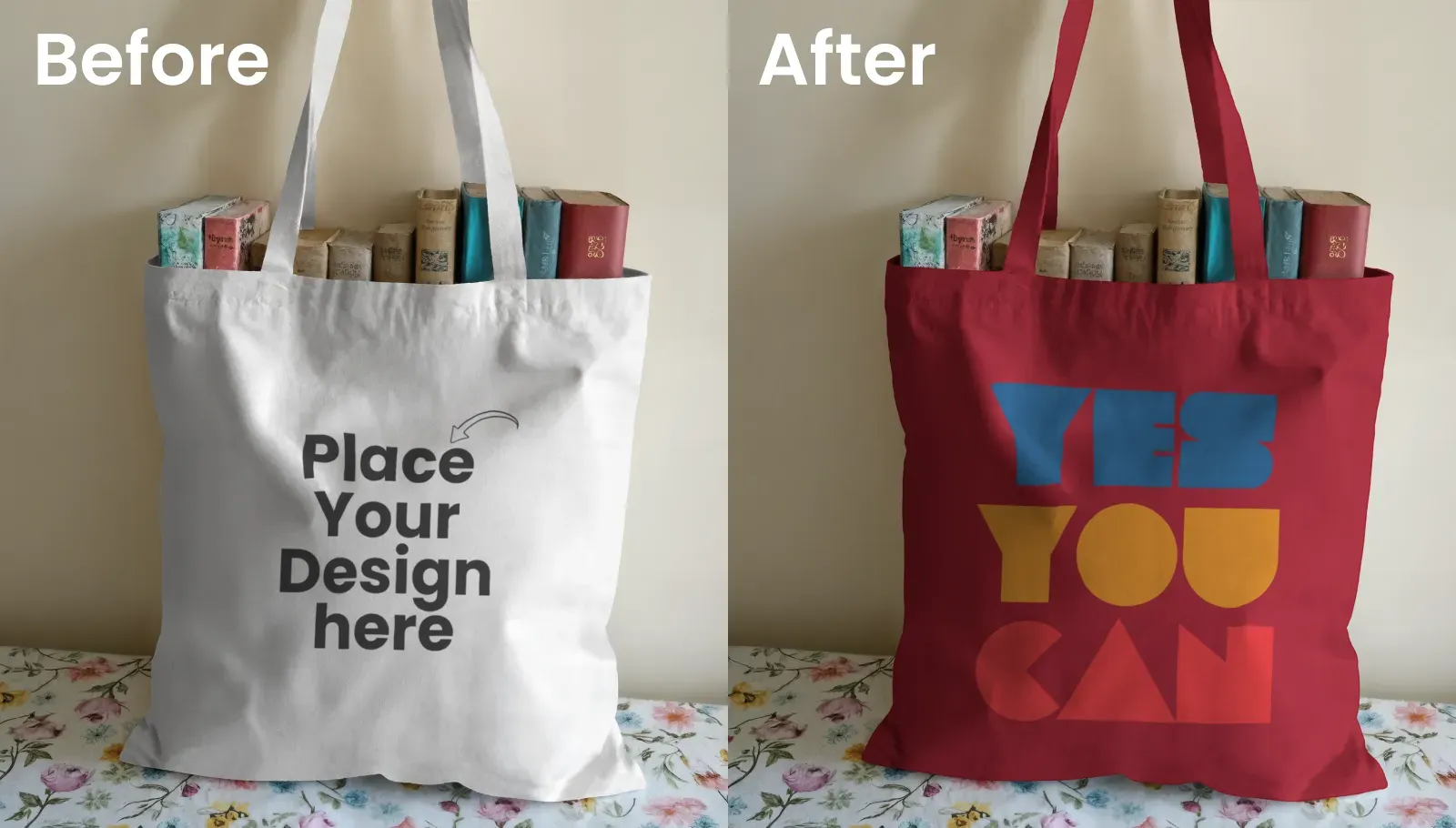 Mockup of a Tote Bag Filled with Vintage Books