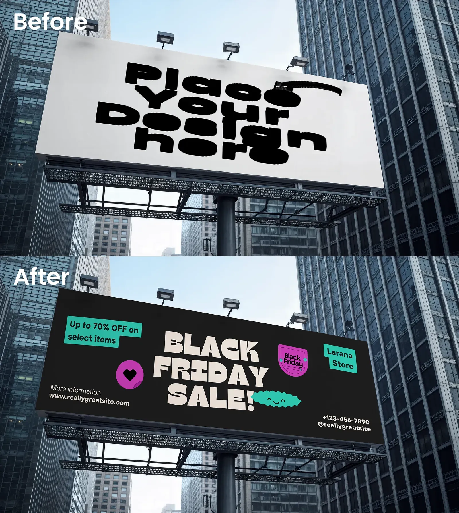 Modern Billboard Mockup In A Bustling City Environment