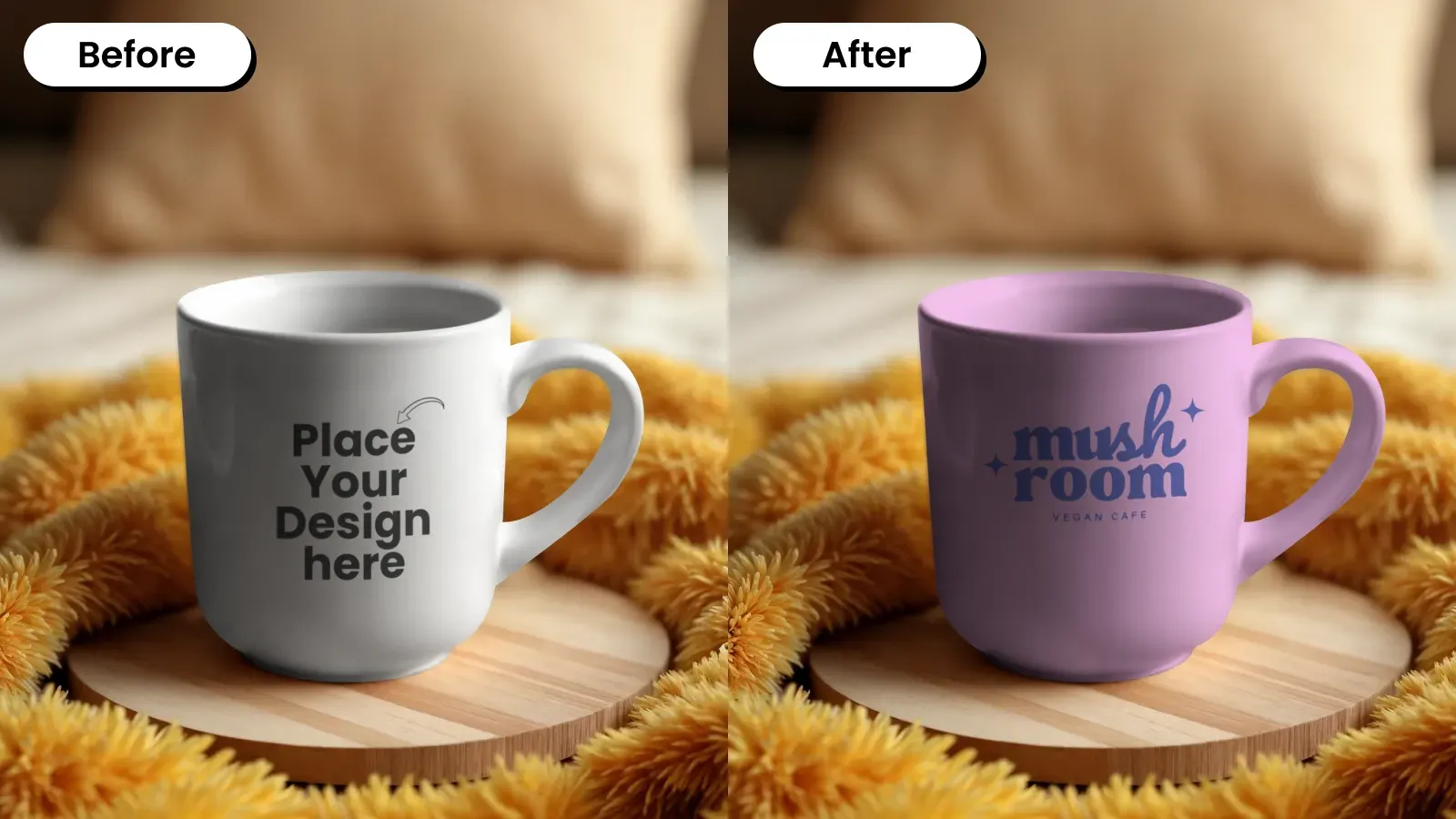 A Mug Mockup in a Bedroom Scene