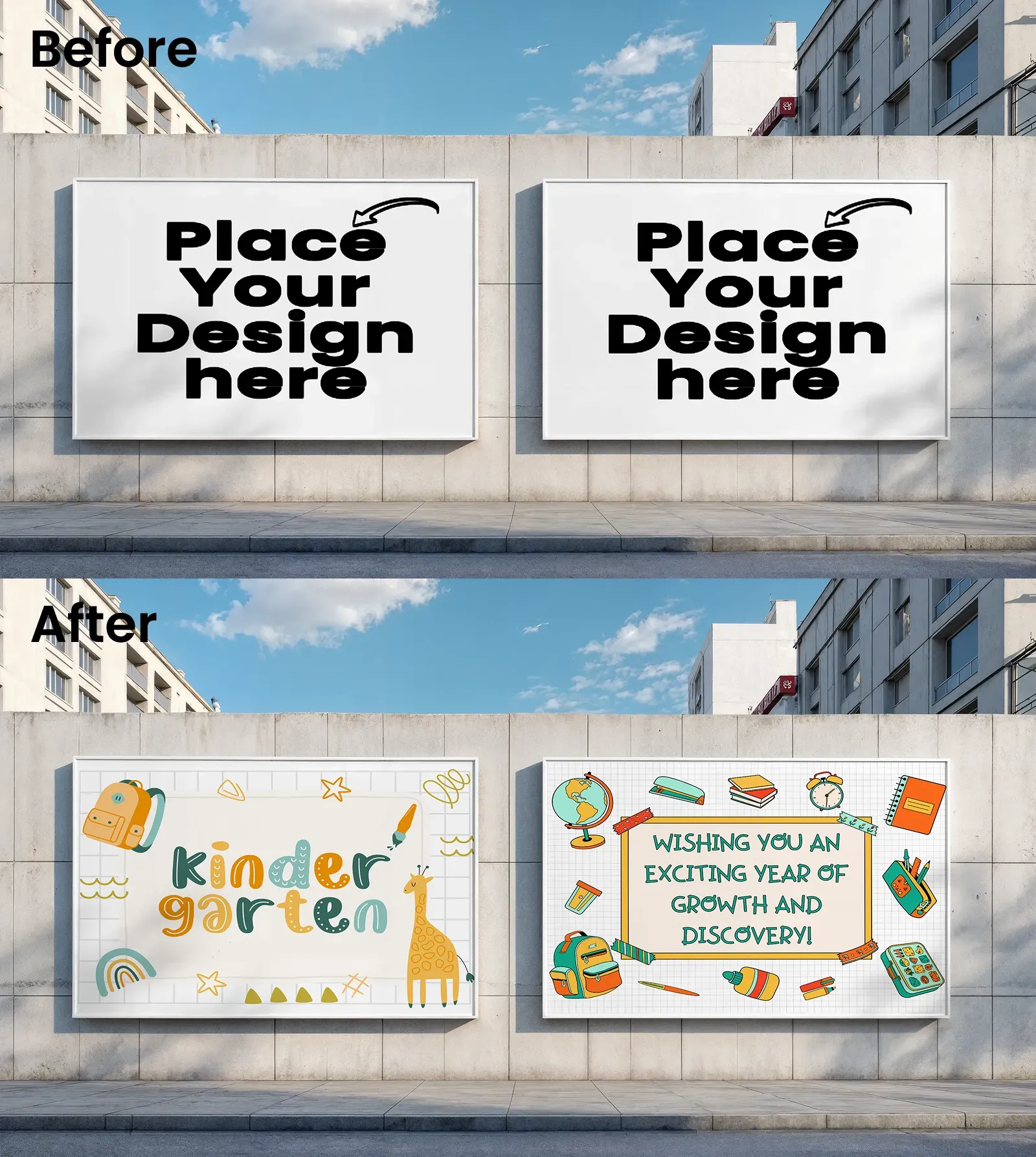 Multiple Billboard Mockups On A Concrete Wall