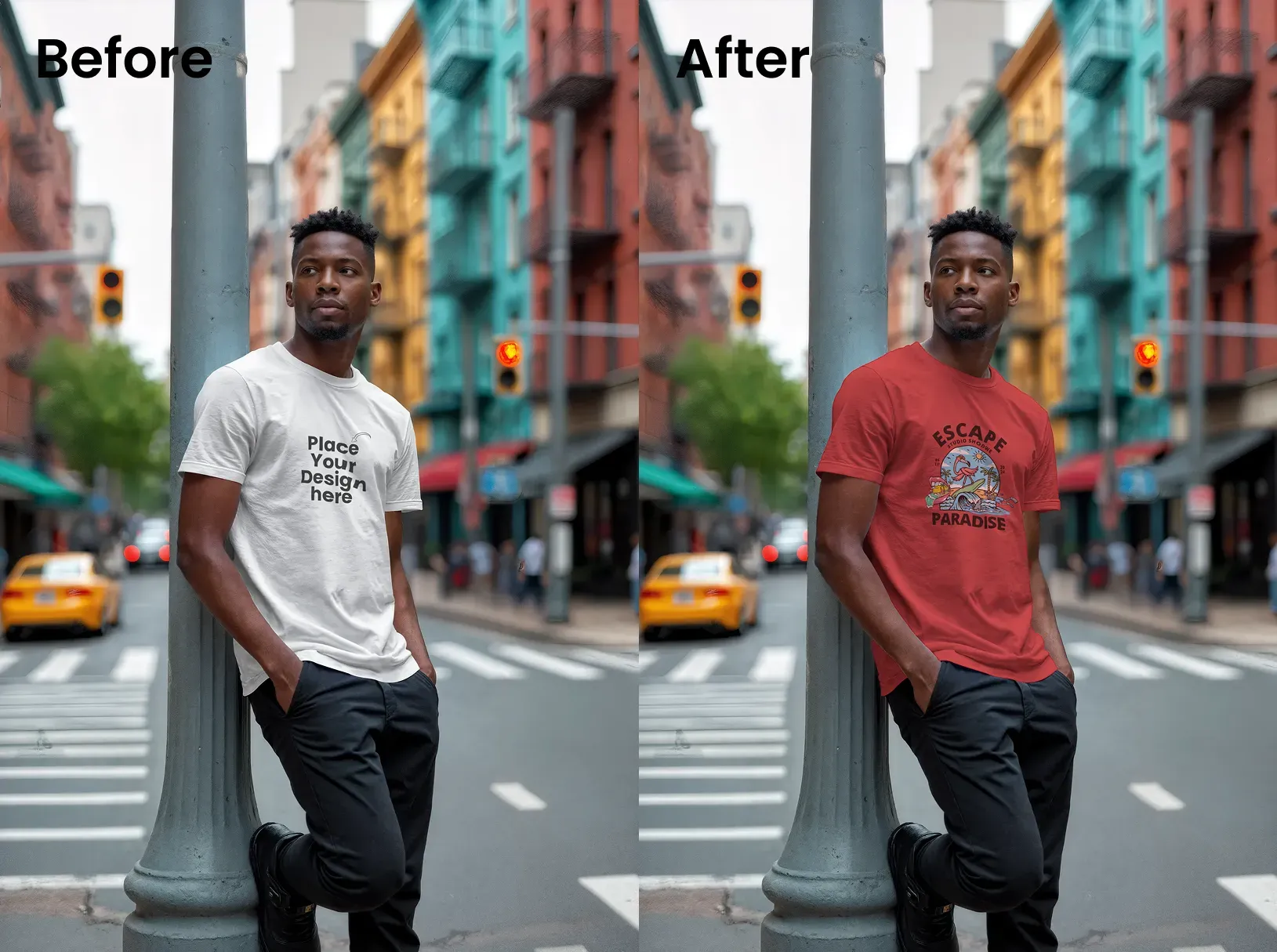 On-model t-shirt mockup with a dynamic background