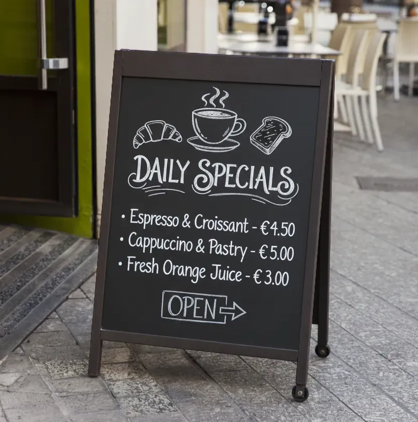 Outside cafe billboards