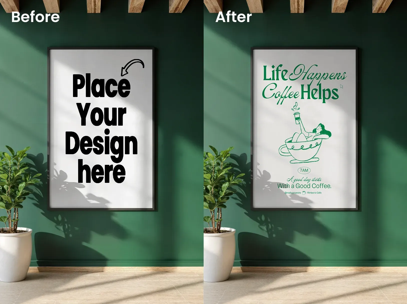 Poster design mockups complimenting the background